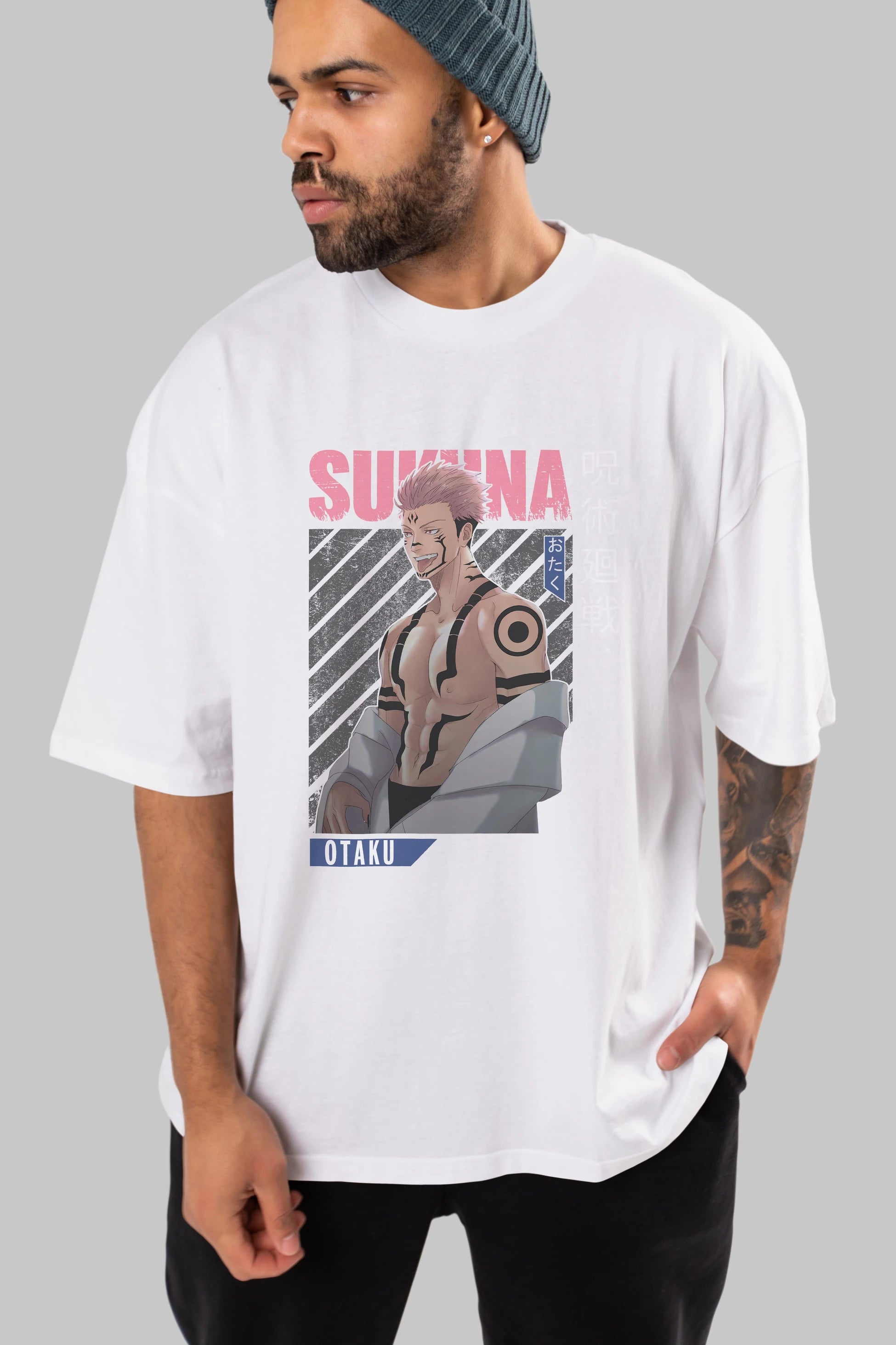 Sukuna Ryoumen Anime Ön Baskılı Oversize t-shirt %100 pamuk Erkek Kadın Unisex
