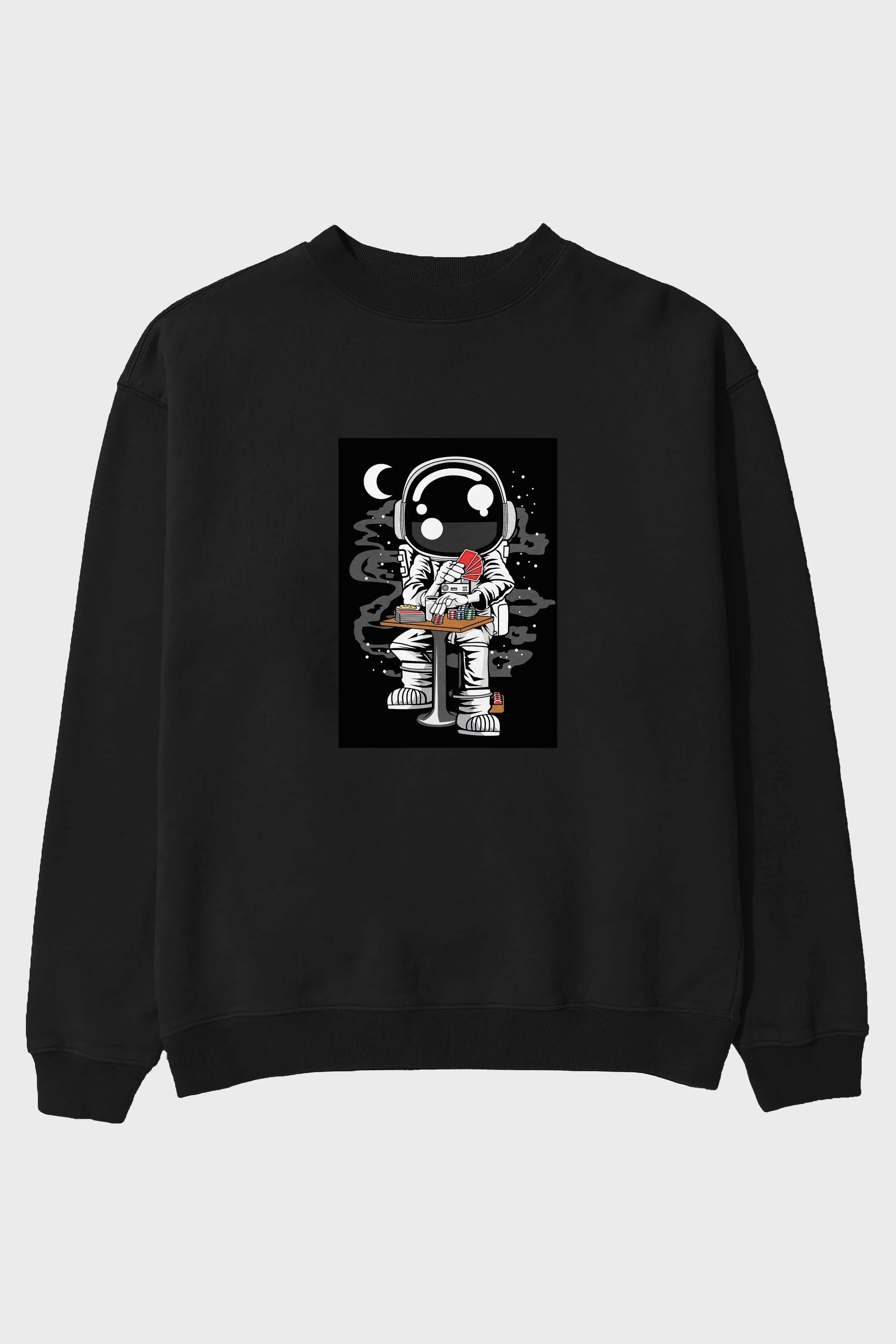 Astronaut Gambler Ön Baskılı Oversize Sweatshirt Erkek Kadın Unisex