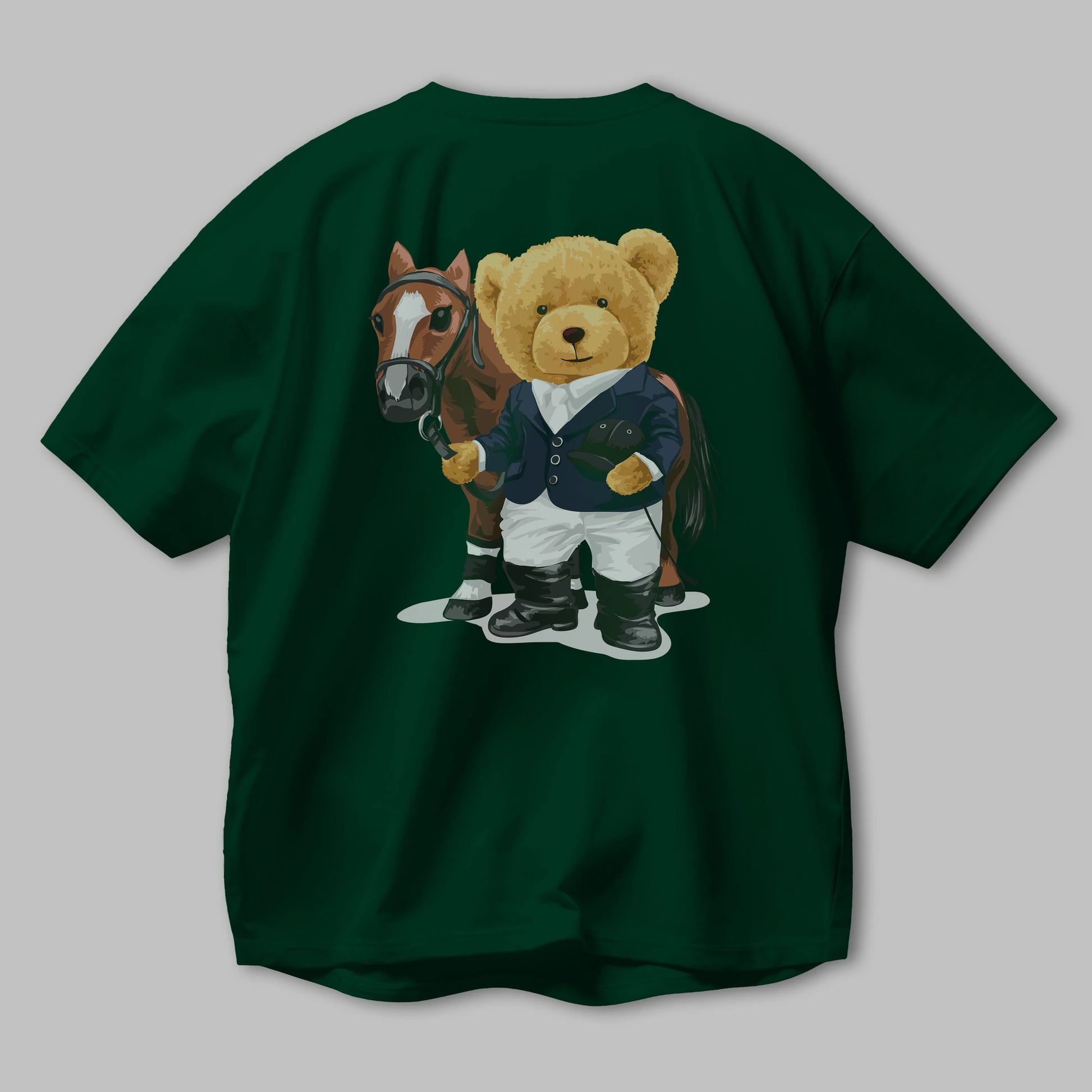 Teddy Bear Horse Riding Arka Baskılı Oversize t-shirt Erkek Kadın Unisex %100 Pamuk