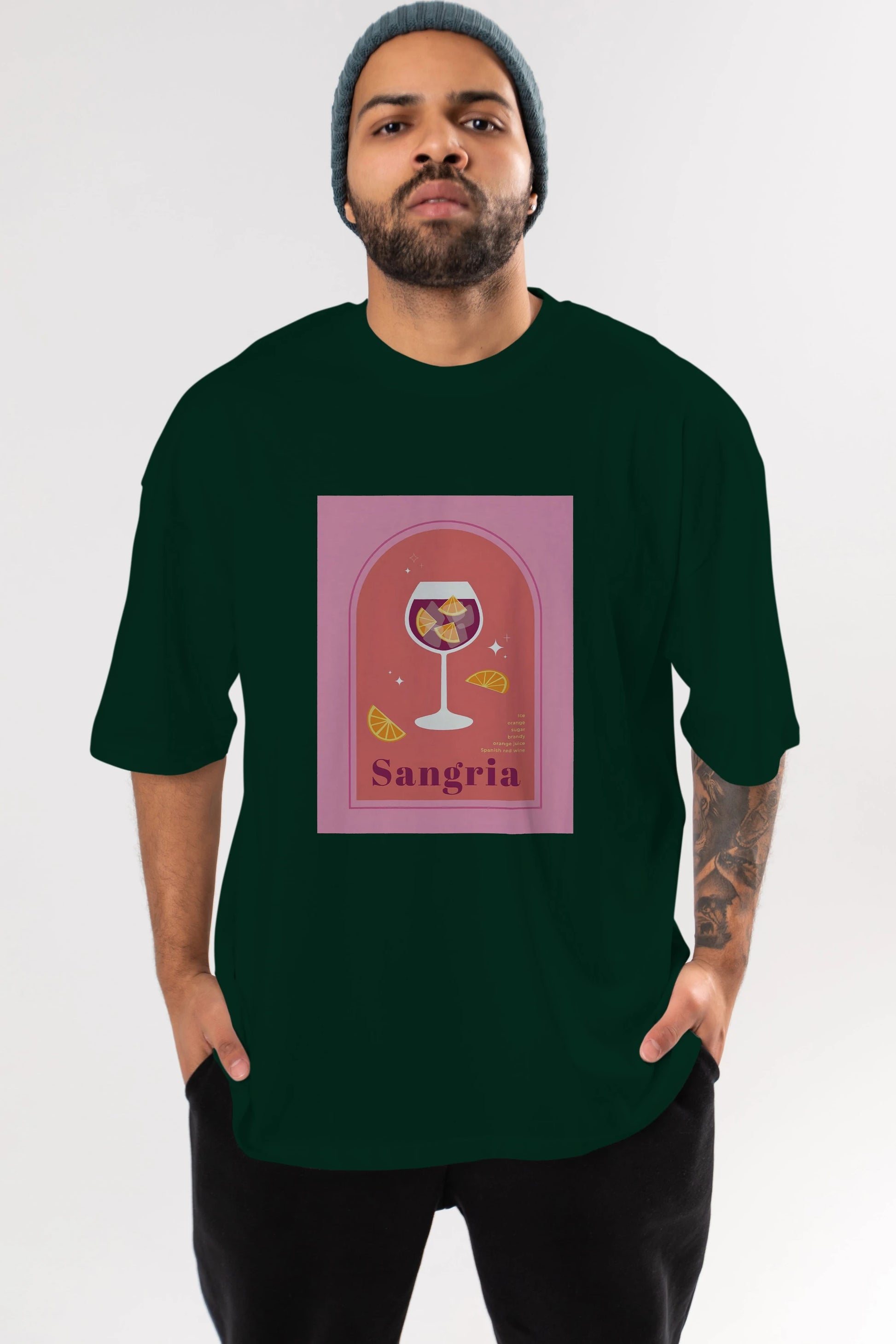 Sangria Ön Baskılı Oversize t-shirt Erkek Kadın Unisex %100 Pamuk Bisiklet Yaka tişort