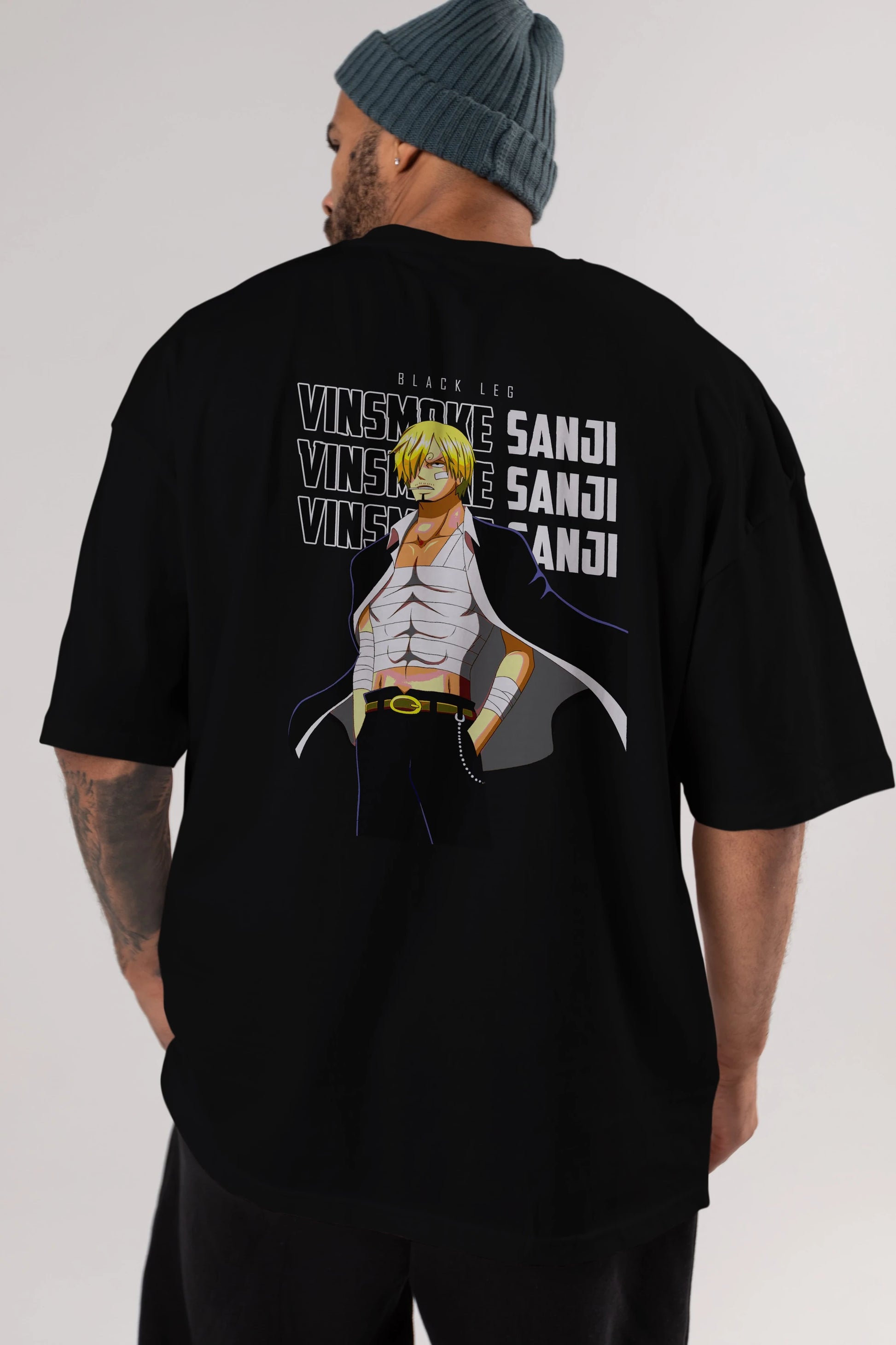 Sanji Anime Arka Baskılı Oversize t-shirt Erkek Kadın Unisex %100 pamuk tişort
