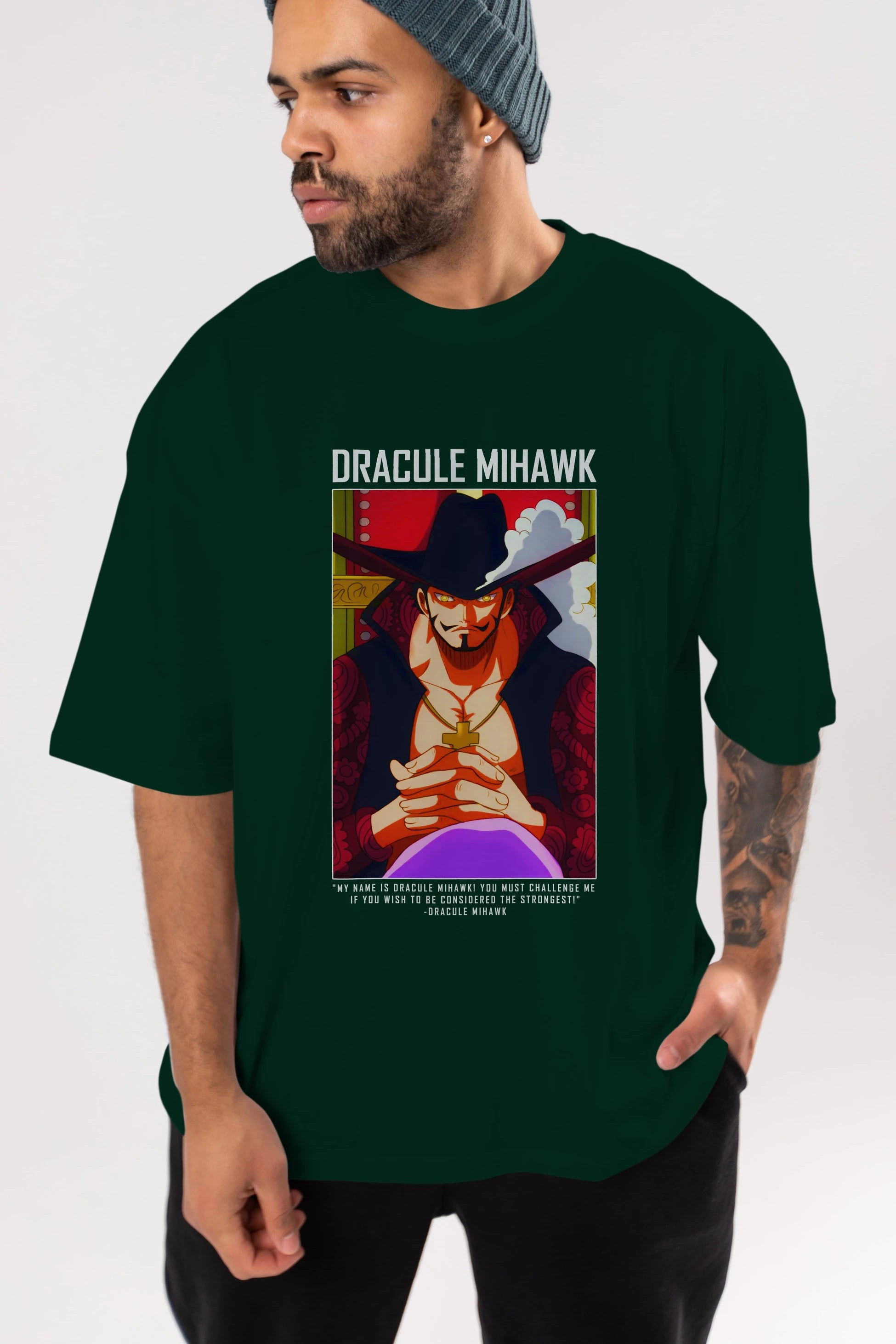 Dracule Mihawk Anime Ön Baskılı Oversize t-shirt Erkek Kadın Unisex