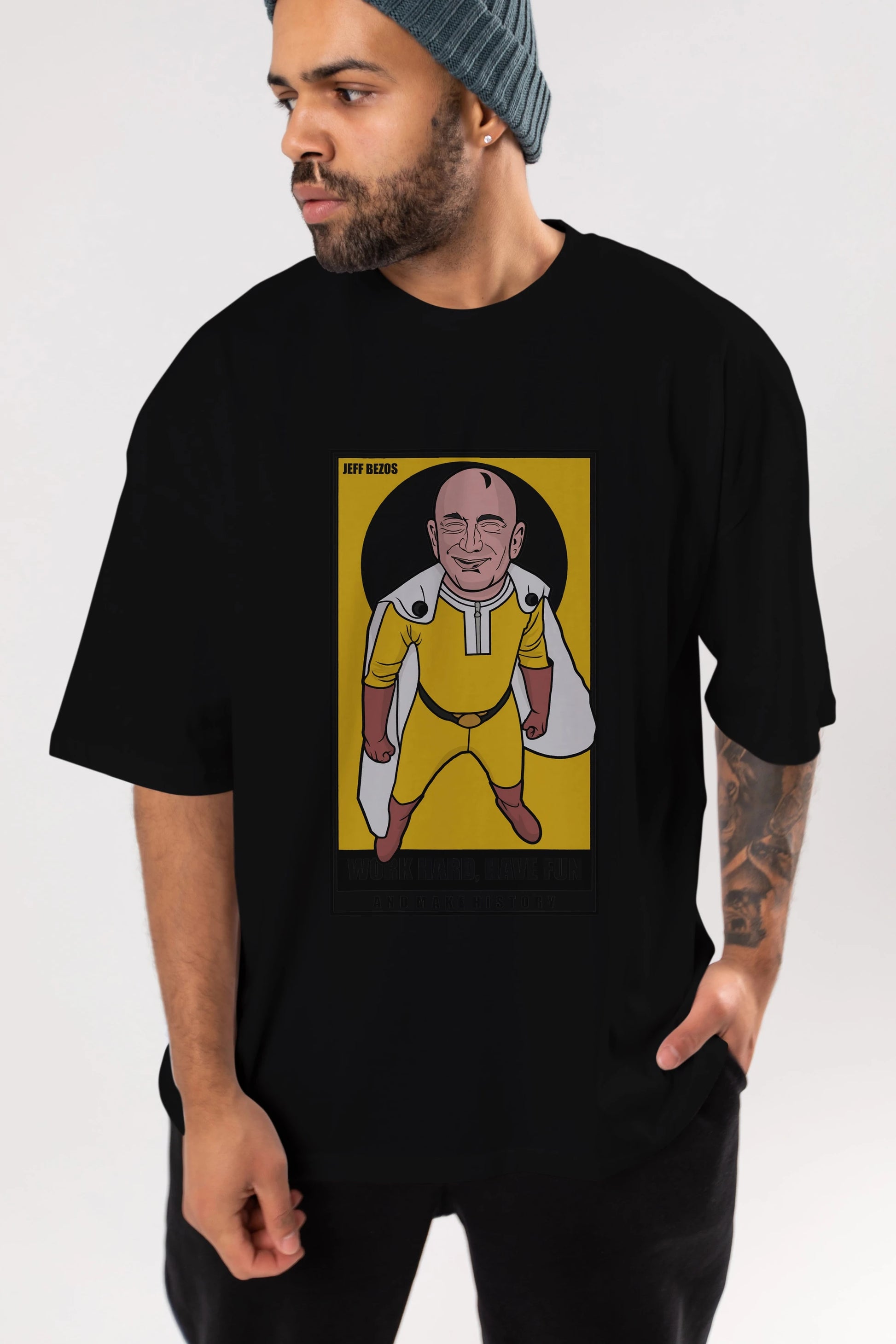 Jeff Bezos Saitama Ön Baskılı Oversize t-shirt Erkek Kadın Unisex %100 Pamuk tişort