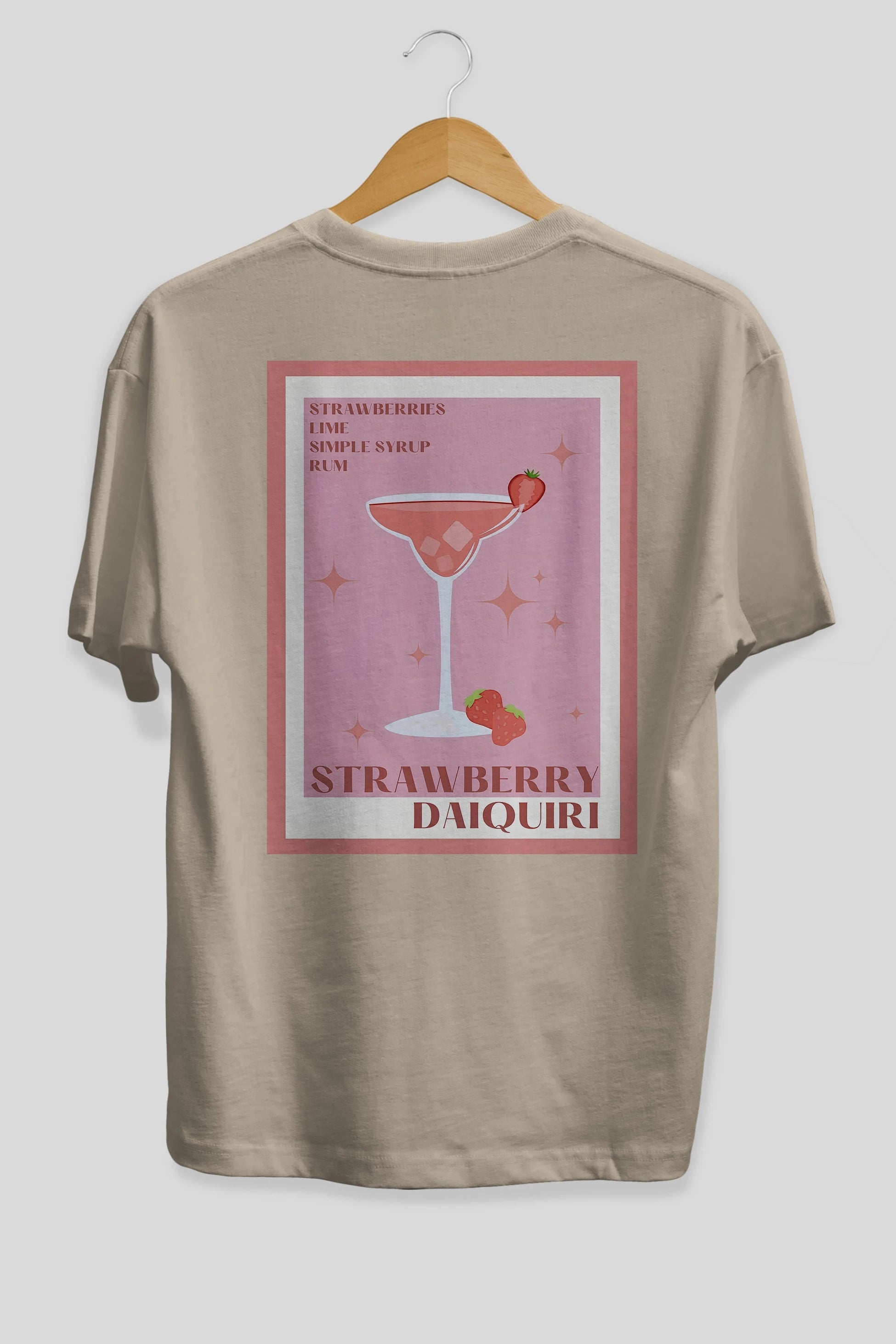 Strawberry Daiquiri Arka Baskılı Oversize t-shirt Erkek Kadın Unisex %100 Pamuk Bisiklet Yaka tişort