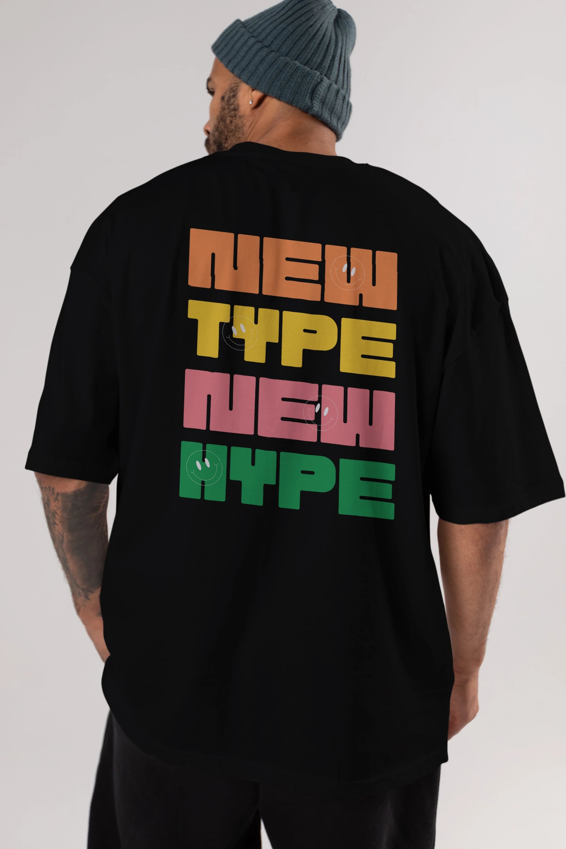 New Type New Hype Yazılı Arka Baskılı Oversize t-shirt Erkek Kadın Unisex