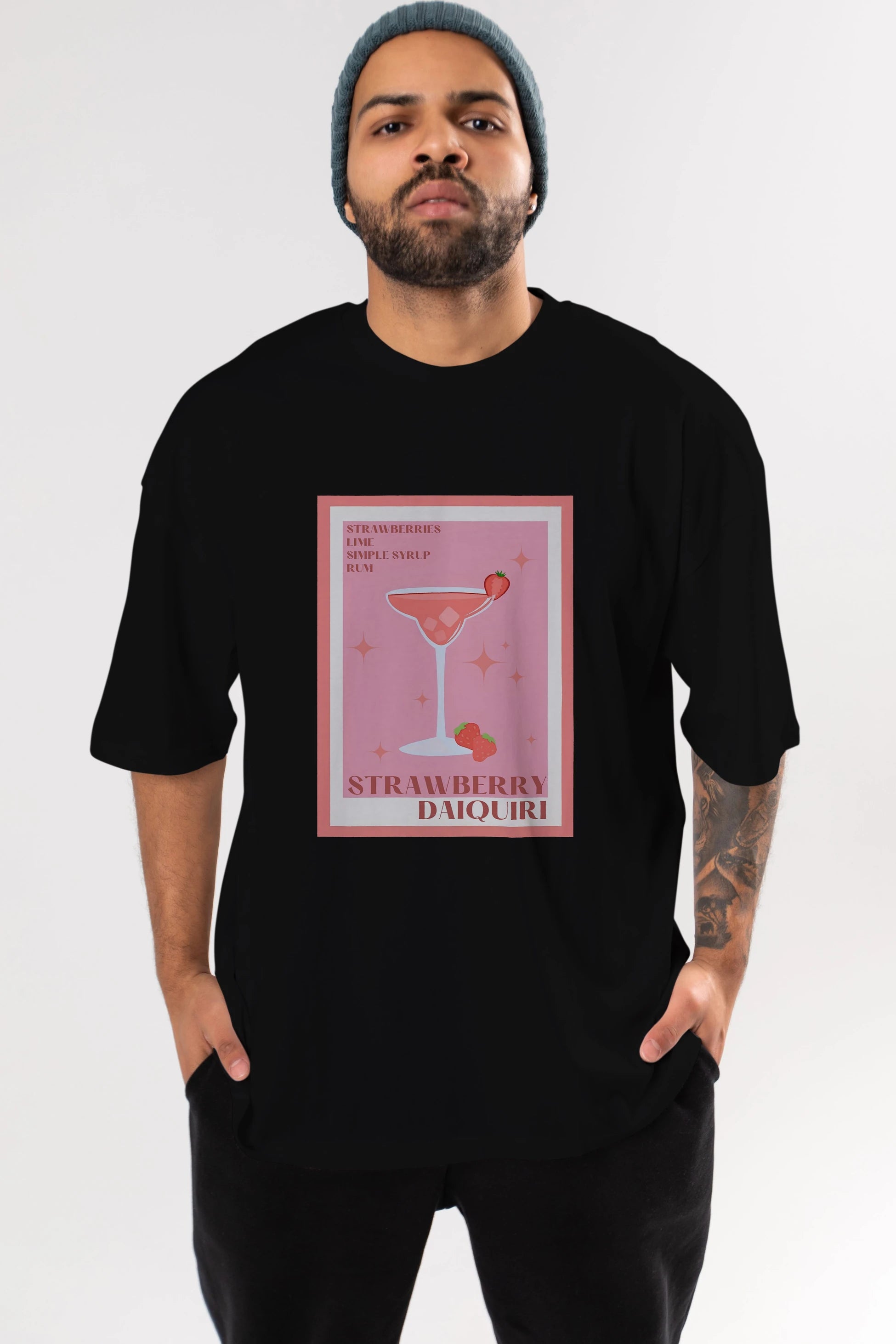 Strawberry Daiquiri Ön Baskılı Oversize t-shirt Erkek Kadın Unisex %100 Pamuk Bisiklet Yaka tişort