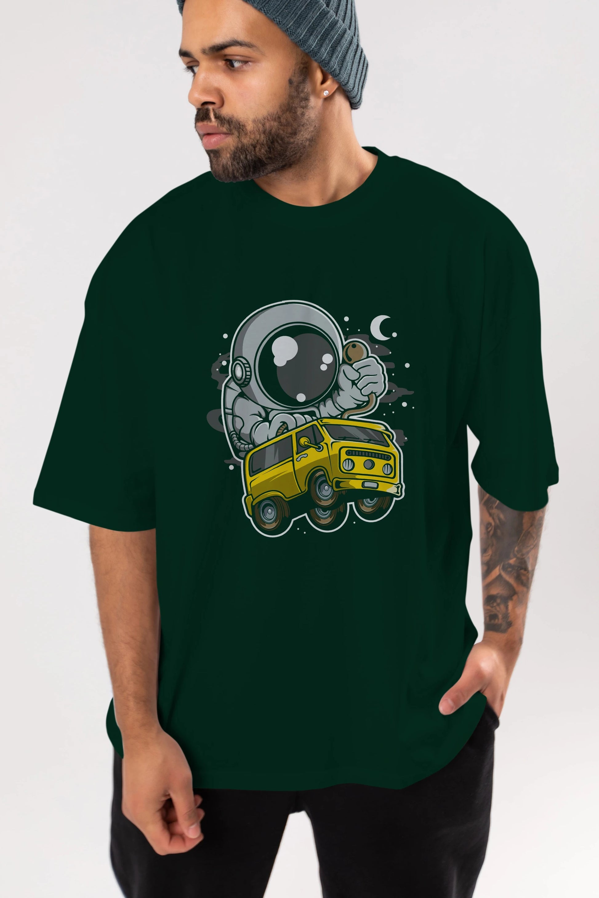 Astronaut Car Racer Ön Baskılı Oversize t-shirt Erkek Kadın Unisex