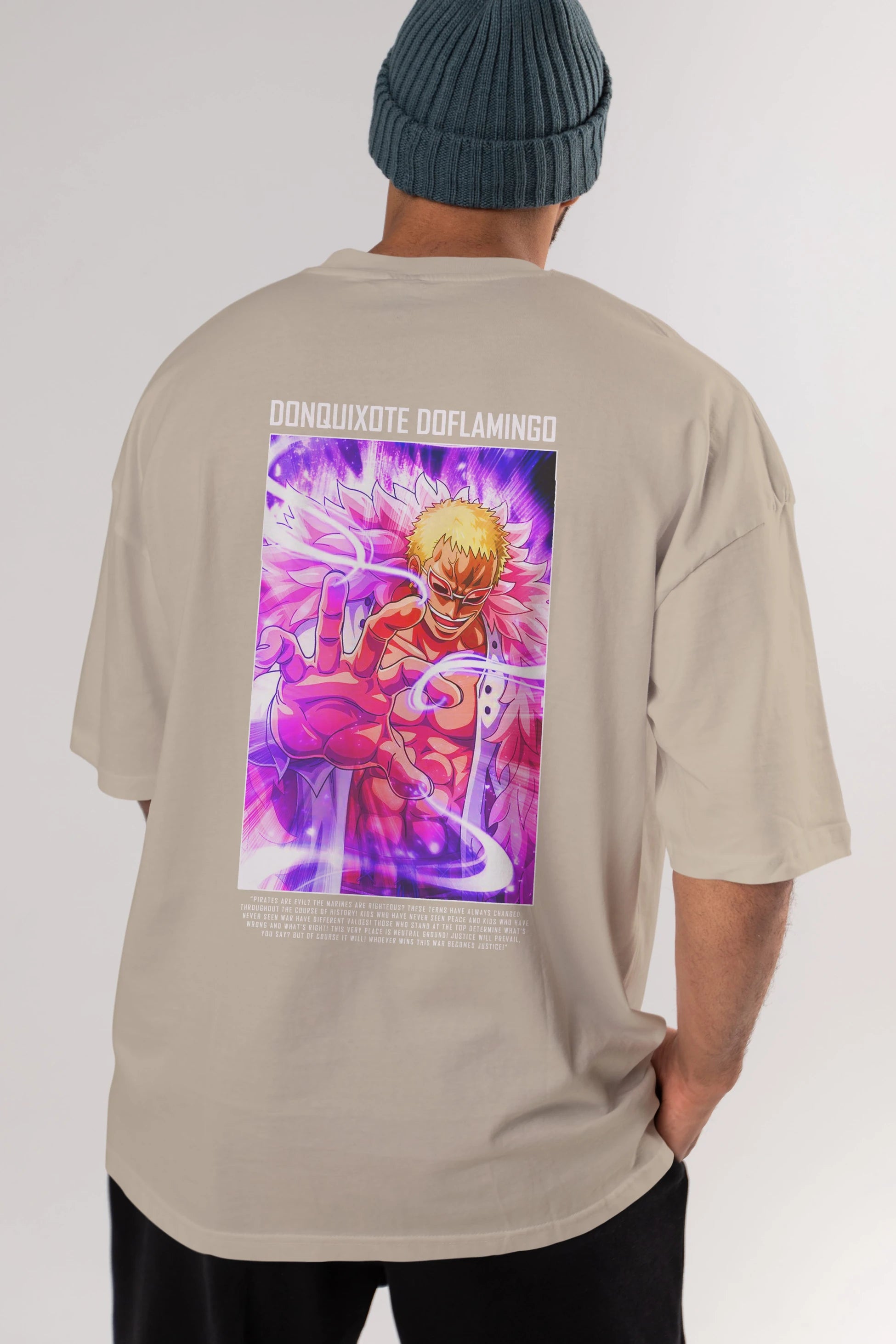 Doflamingo Anime Arka Baskılı Oversize t-shirt Erkek Kadın Unisex %100 pamuk tişort