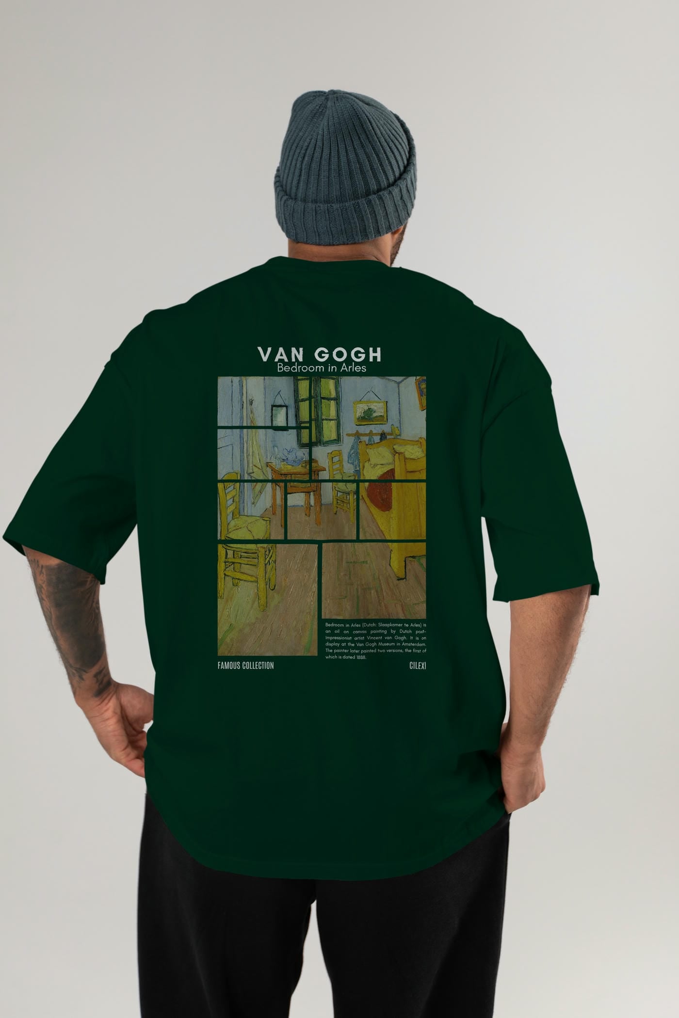 Van Gogh Arka Baskılı Oversize t-shirt Erkek Kadın Bisiklet Yaka Pamuk tişort