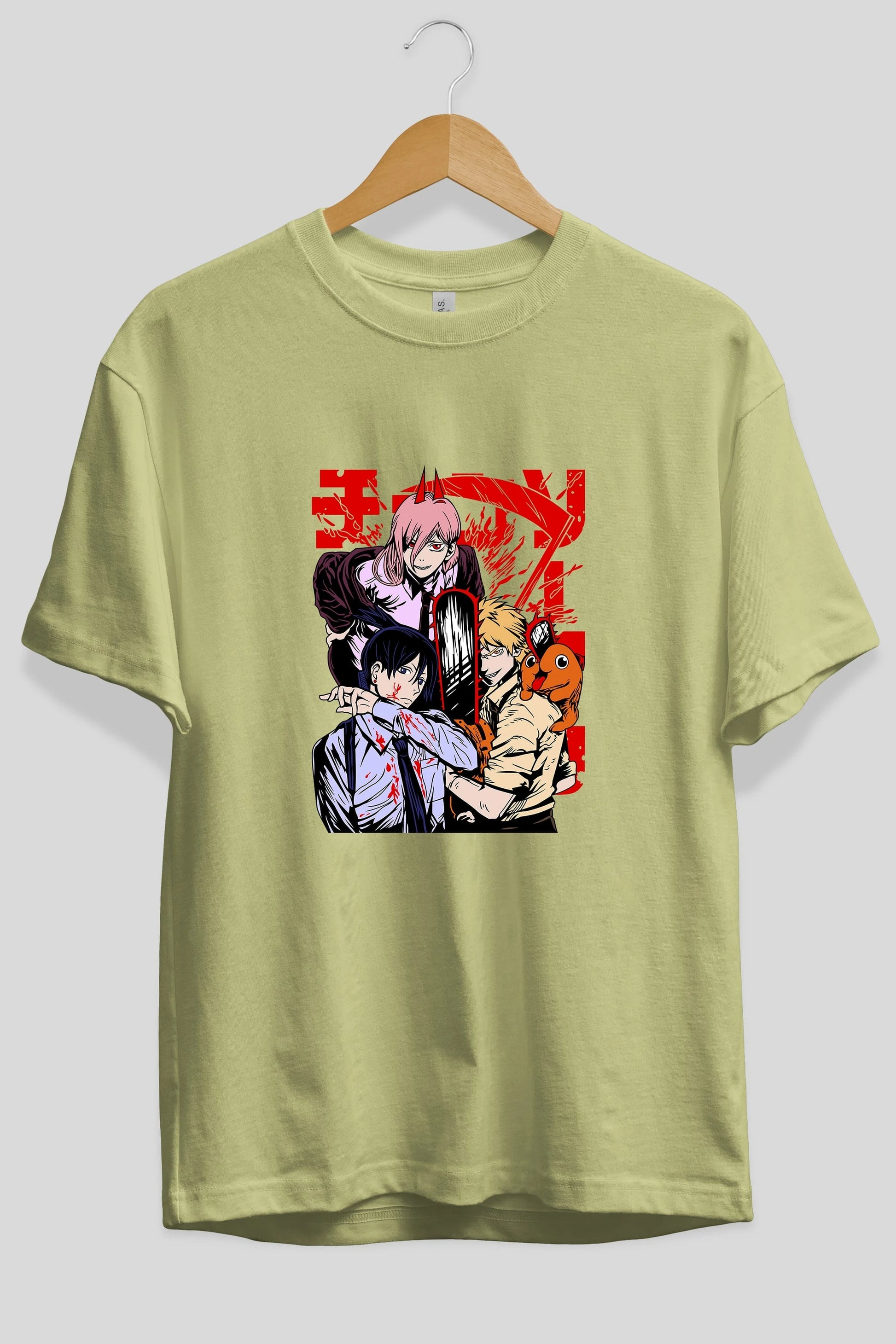 CHAINSAWMAN CREW Anime Ön Baskılı Oversize t-shirt %100 pamuk Erkek Kadın Unisex