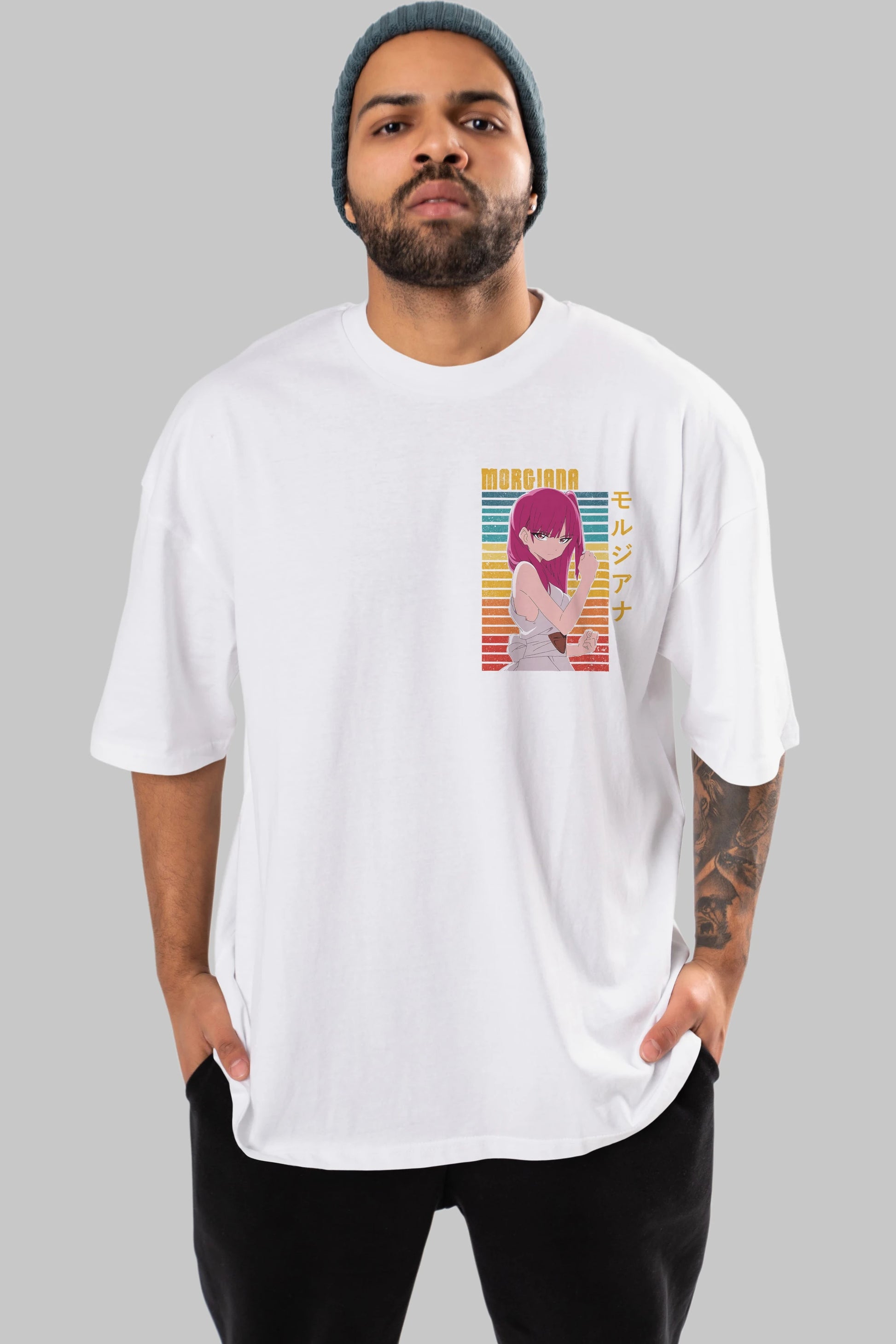 Morgiana 3 Ön Sol Baskılı Oversize t-shirt Erkek Kadın Unisex %100 Pamuk Bisiklet Yaka tişort