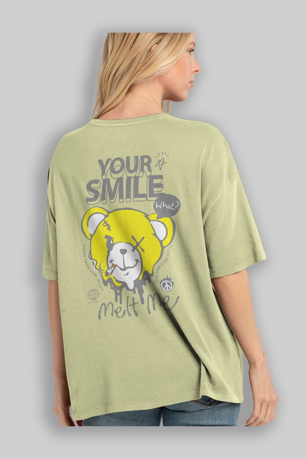 Your Smile Bear Arka Baskılı Oversize t-shirt Erkek Kadın Unisex