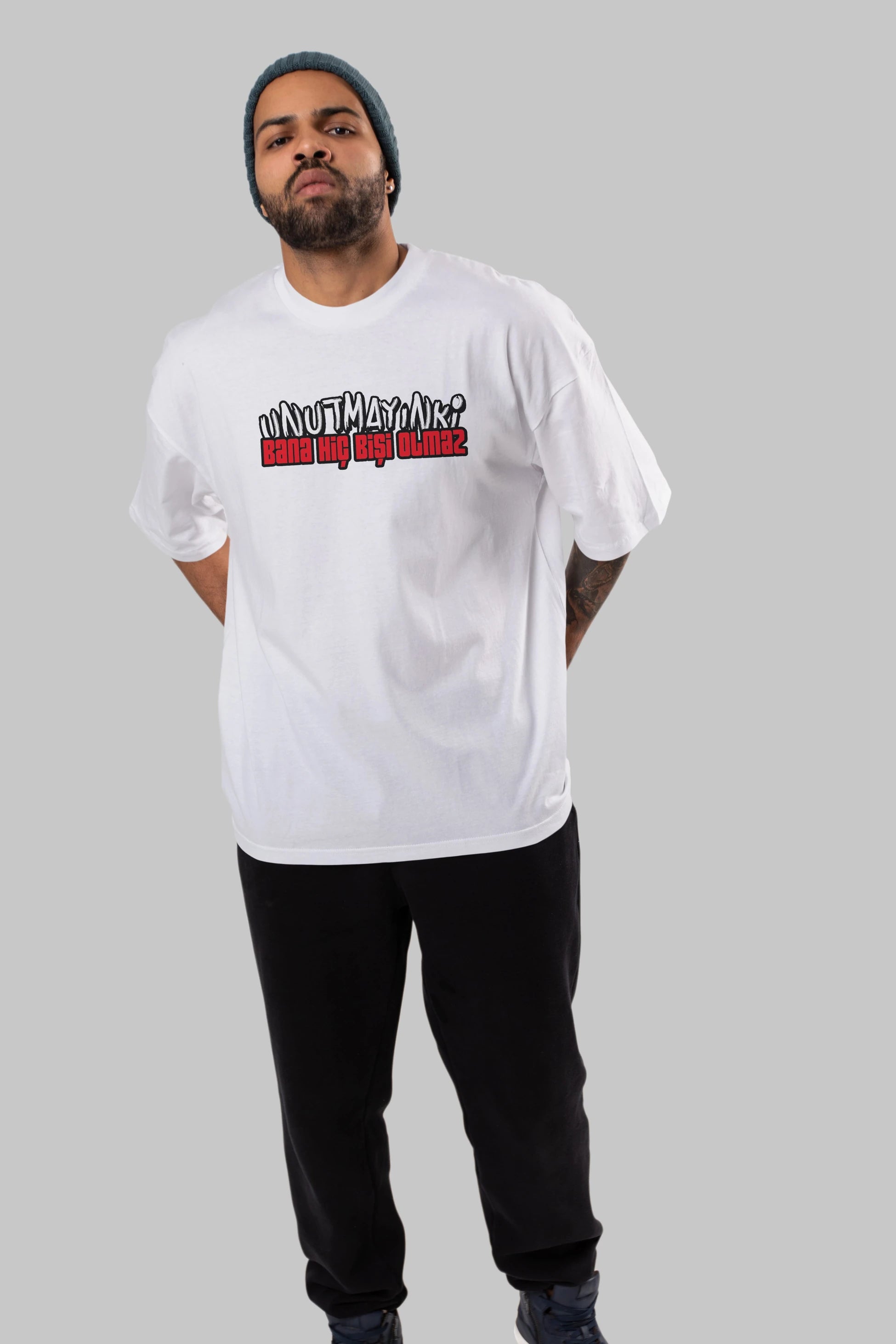 Unutmayın Ki Bana Hiç Bişi Ön Baskılı Oversize t-shirt %100 pamuk Erkek Kadın Unisex