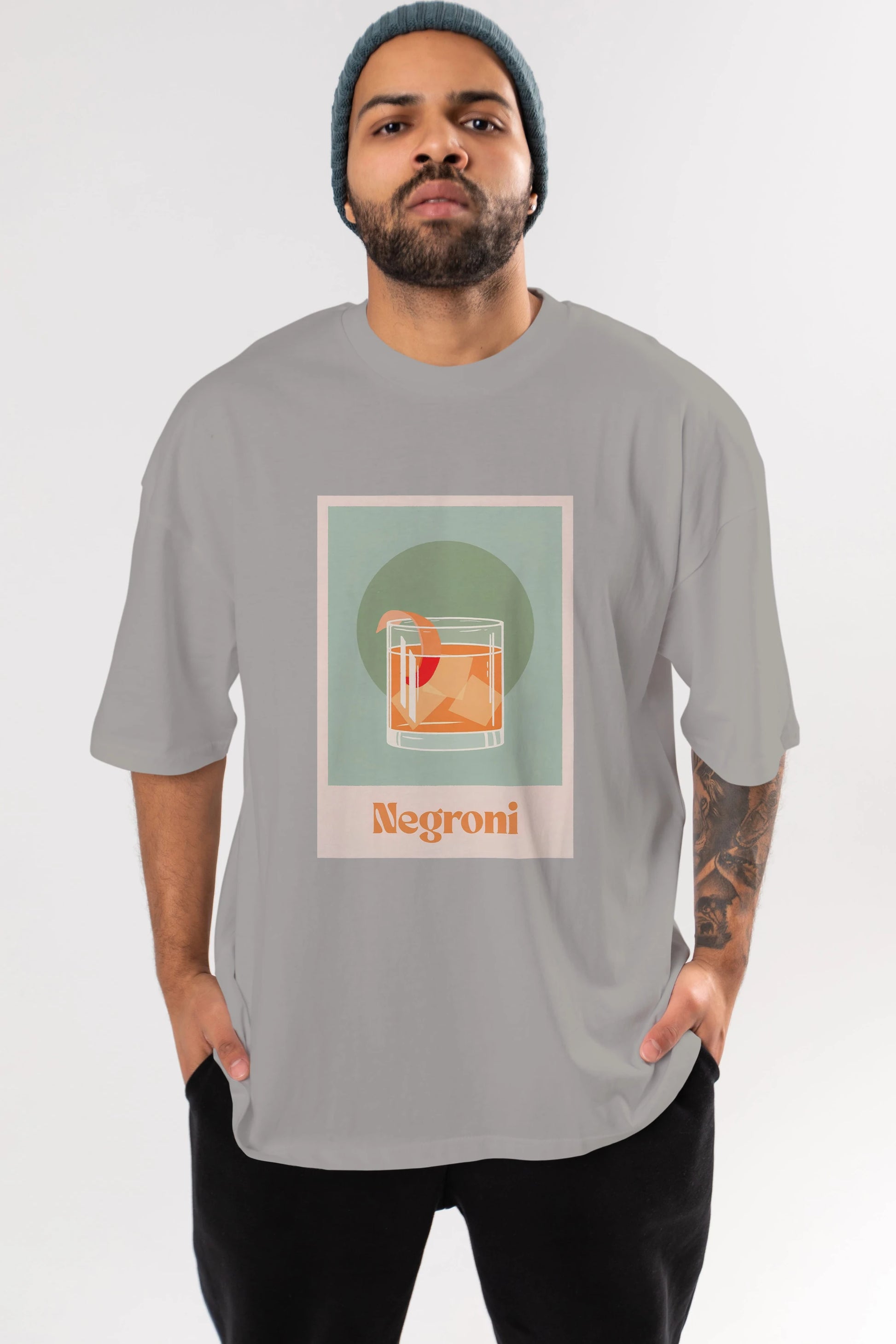Negroni 5 Ön Baskılı Oversize t-shirt Erkek Kadın Unisex %100 Pamuk Bisiklet Yaka tişort