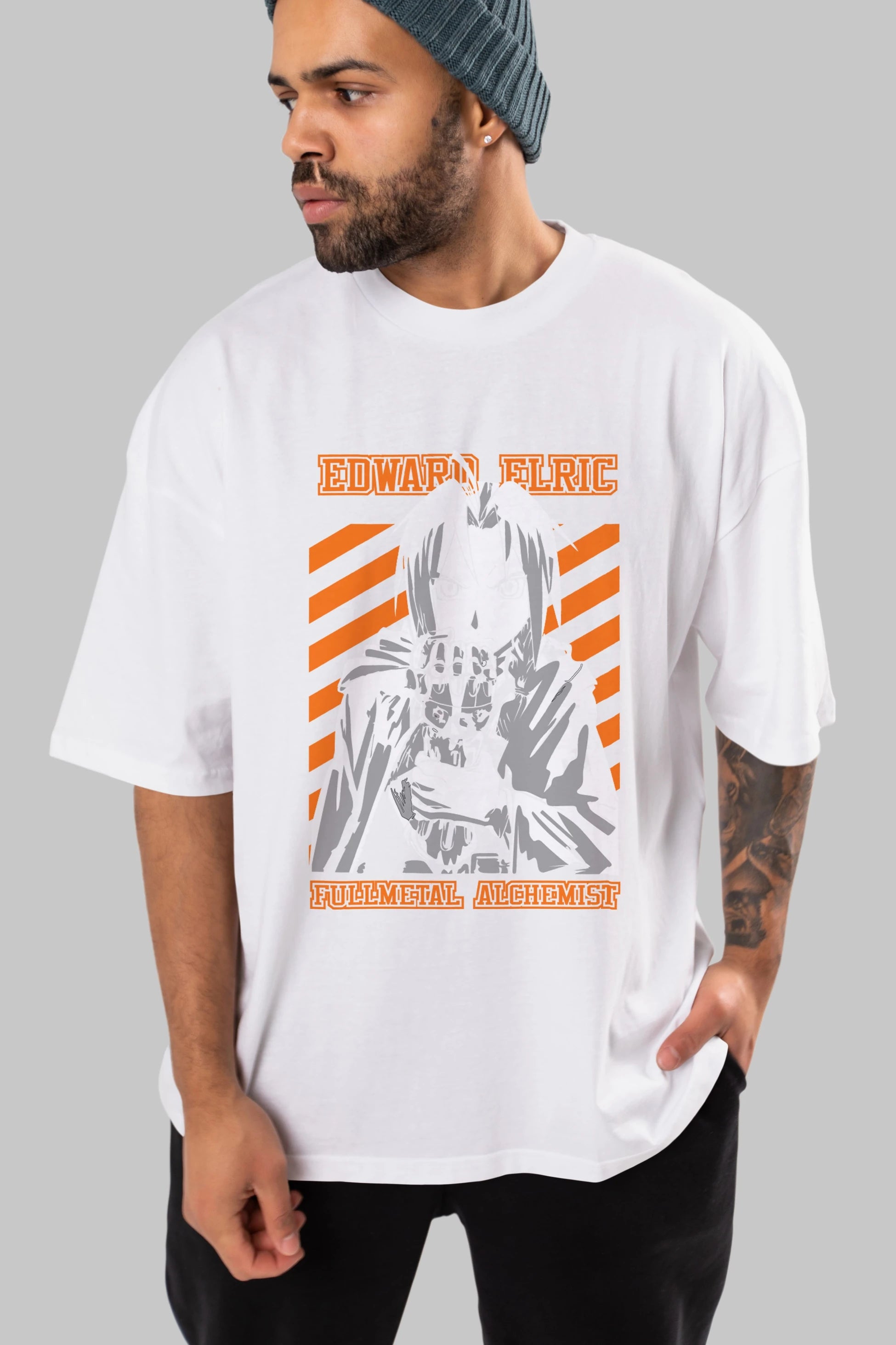 EDWARD ELRIC Anime Ön Baskılı Oversize t-shirt %100 pamuk Erkek Kadın Unisex