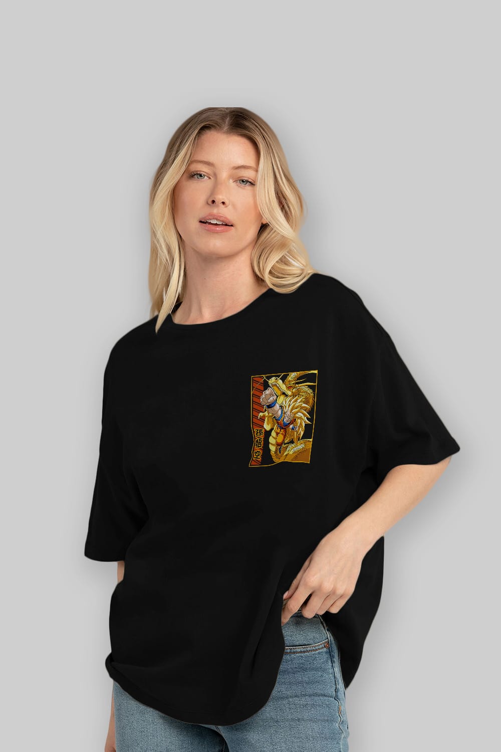 DragonBall Goku Ön Sol Baskılı Oversize t-shirt Erkek Kadın Unisex %100 Pamuk Bisiklet Yaka tişort