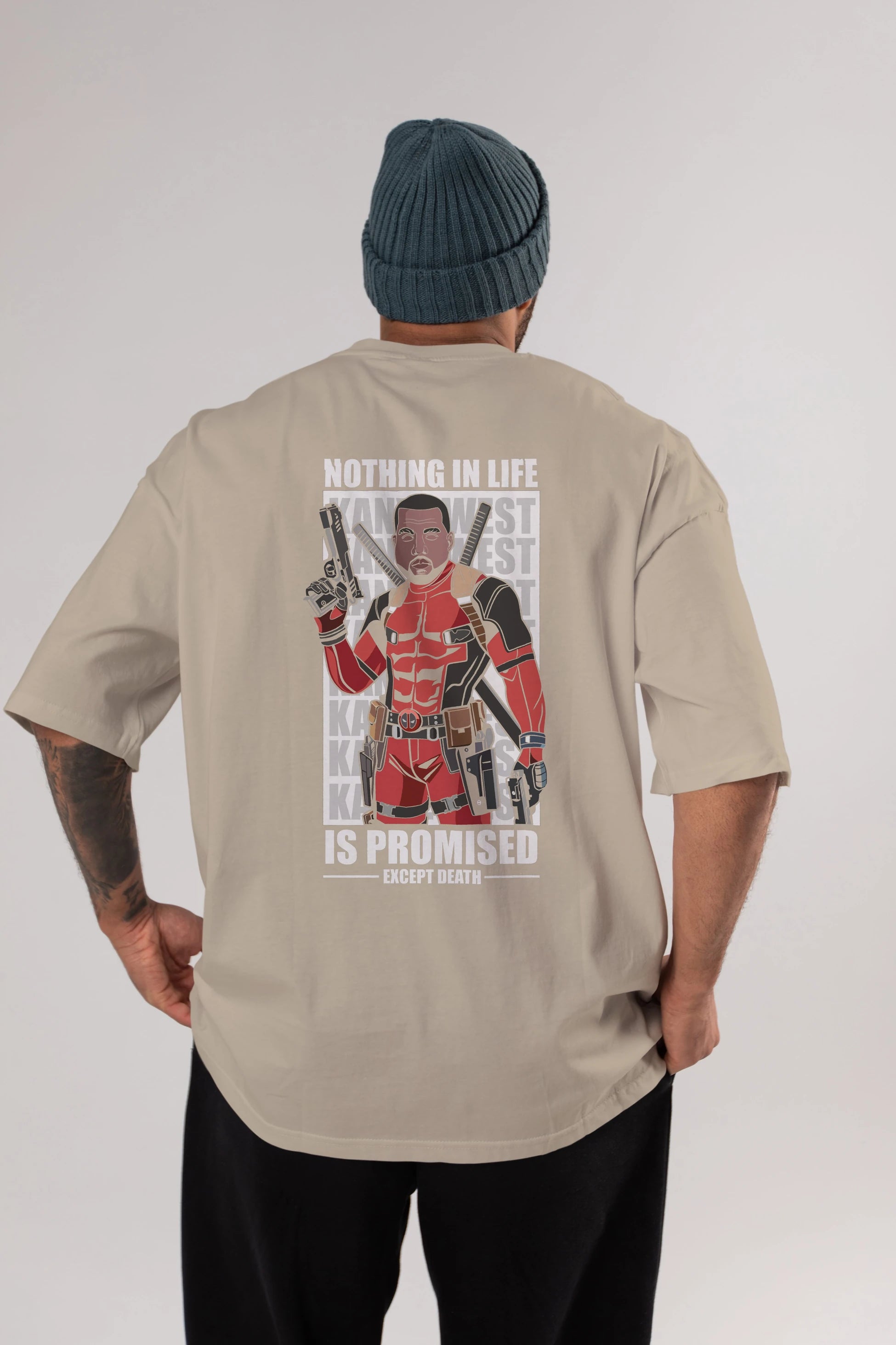 Kanye West Deadpool Arka Baskılı Oversize t-shirt Erkek Kadın Unisex %100 Pamuk tişort