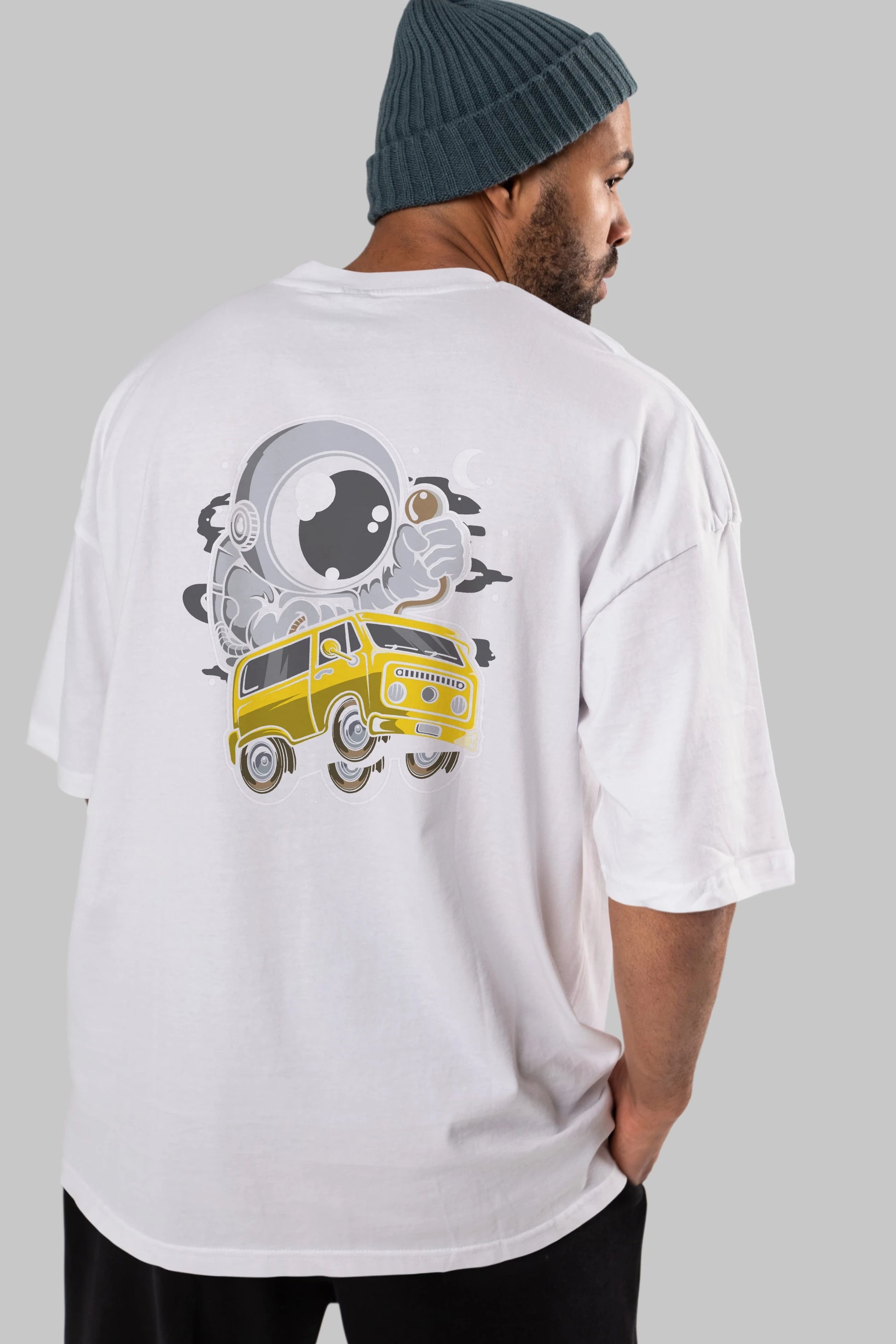 Astronaut Car Racer Arka Baskılı Oversize t-shirt Erkek Kadın Unisex