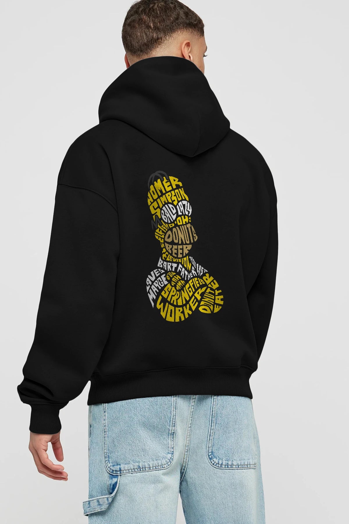 Homer Simpson Arka Baskılı Hoodie Oversize Kapüşonlu Sweatshirt Erkek Kadın Unisex