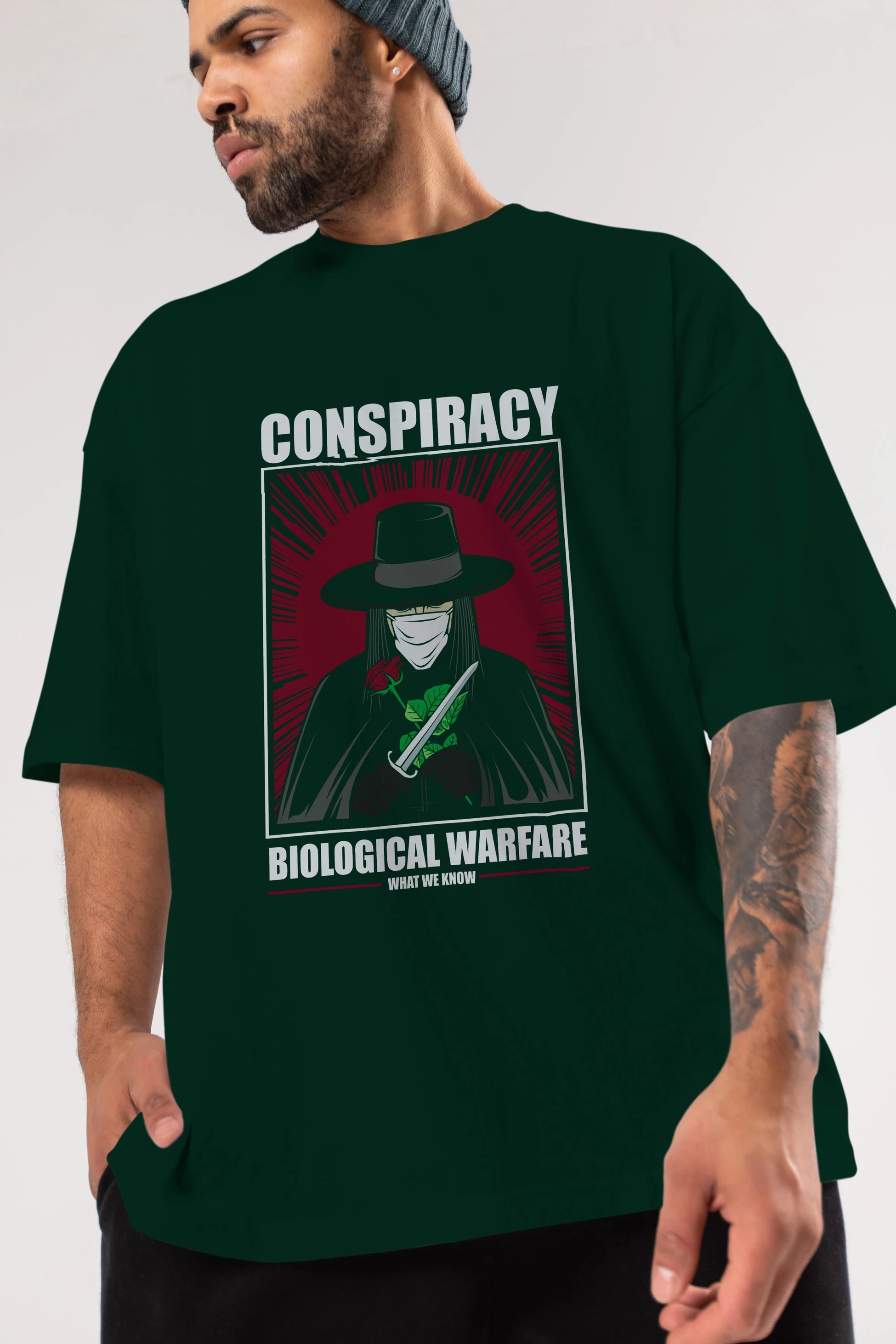 Vendetta Masker Ön Baskılı Oversize t-shirt Erkek Kadın Unisex %100 Pamuk tişort