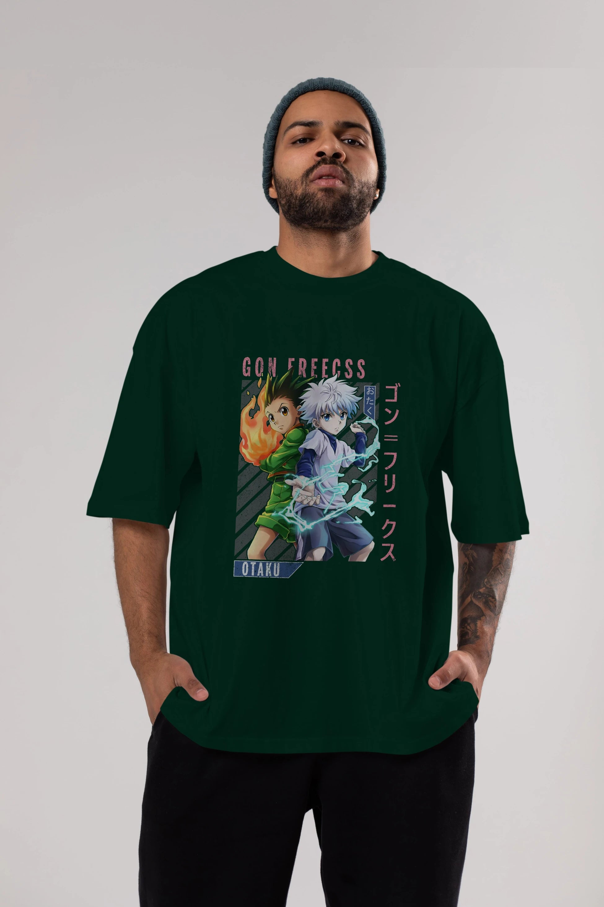 Gon Freecss HUNTER X HUNTER 1 Anime Ön Baskılı Oversize t-shirt %100 pamuk Erkek Kadın Unisex