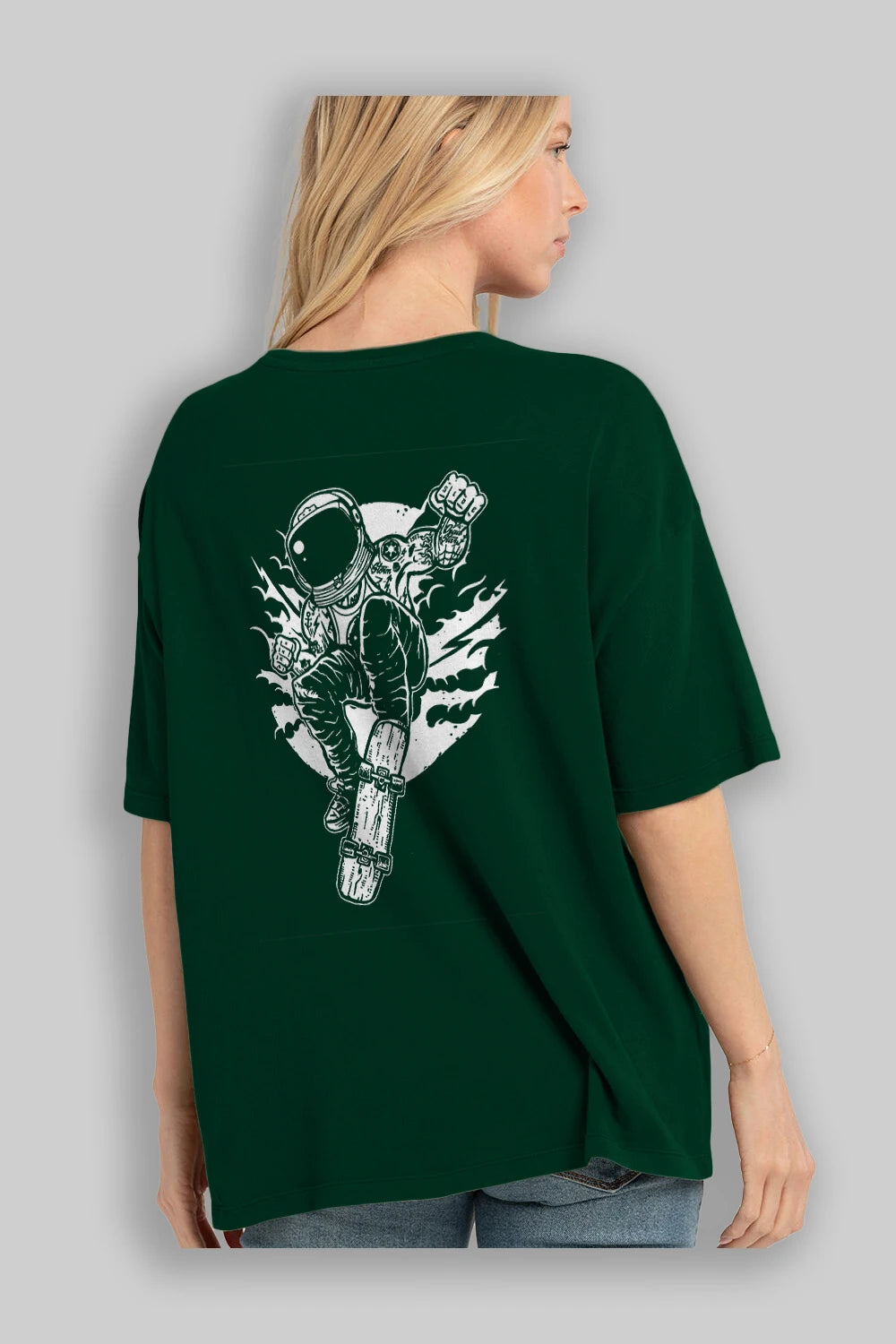Space Skater Arka Baskılı Oversize t-shirt Erkek Kadın Unisex %100 Pamuk