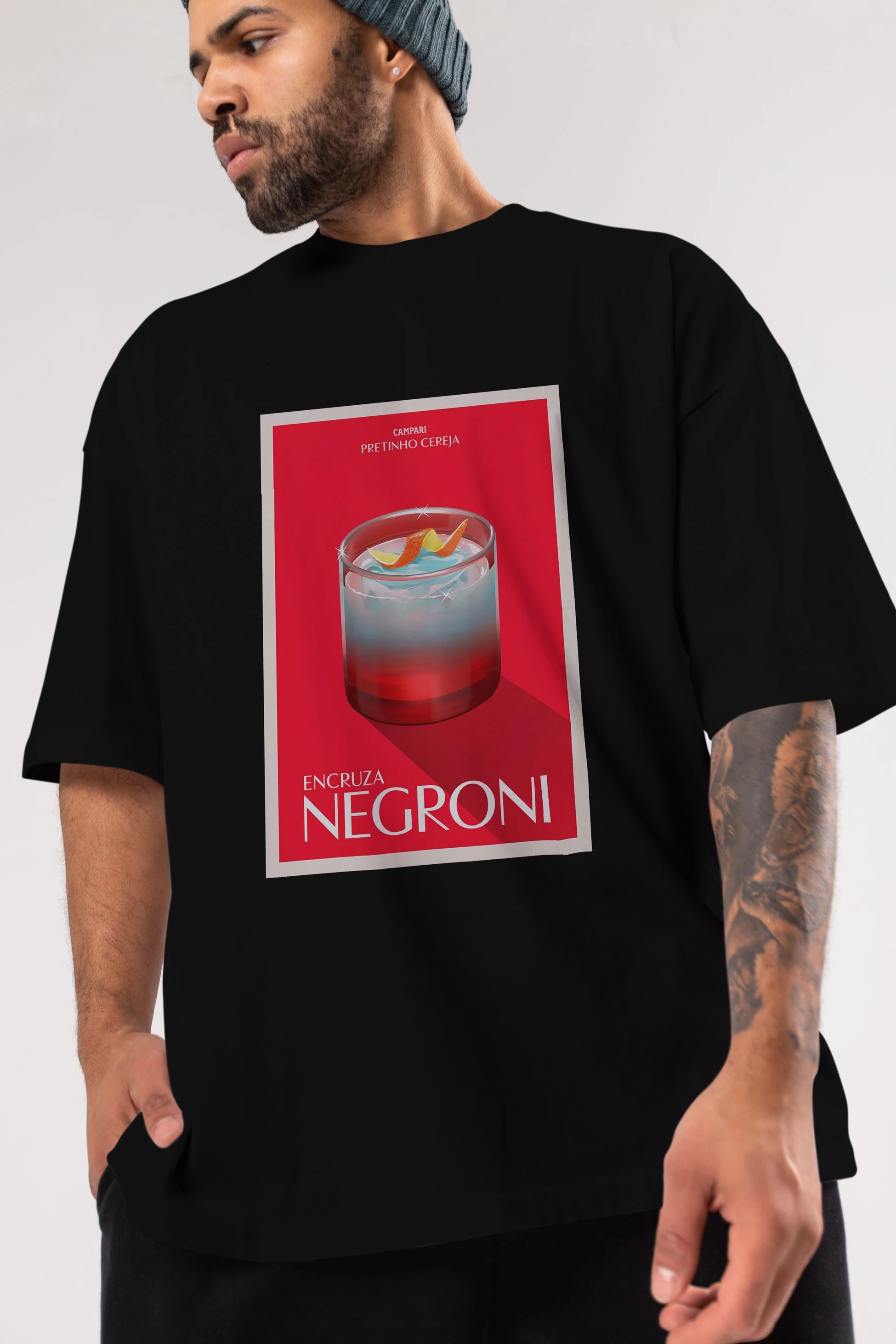 Encruza Negroni Ön Baskılı Oversize t-shirt Erkek Kadın Unisex %100 Pamuk Bisiklet Yaka tişort