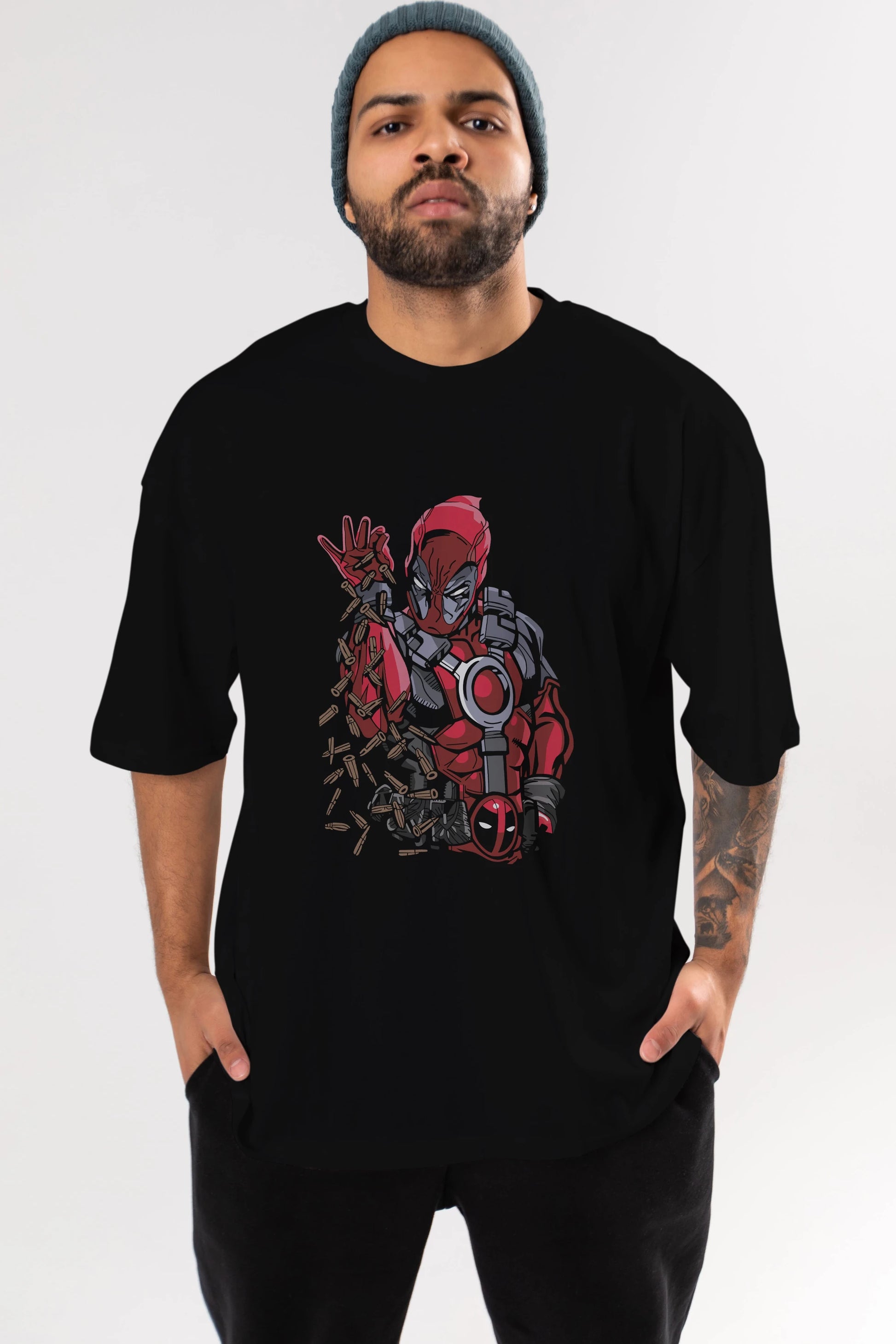 Deadpool (2) Ön Baskılı Oversize t-shirt Erkek Kadın Unisex %100 Pamuk Bisiklet Yaka tişort