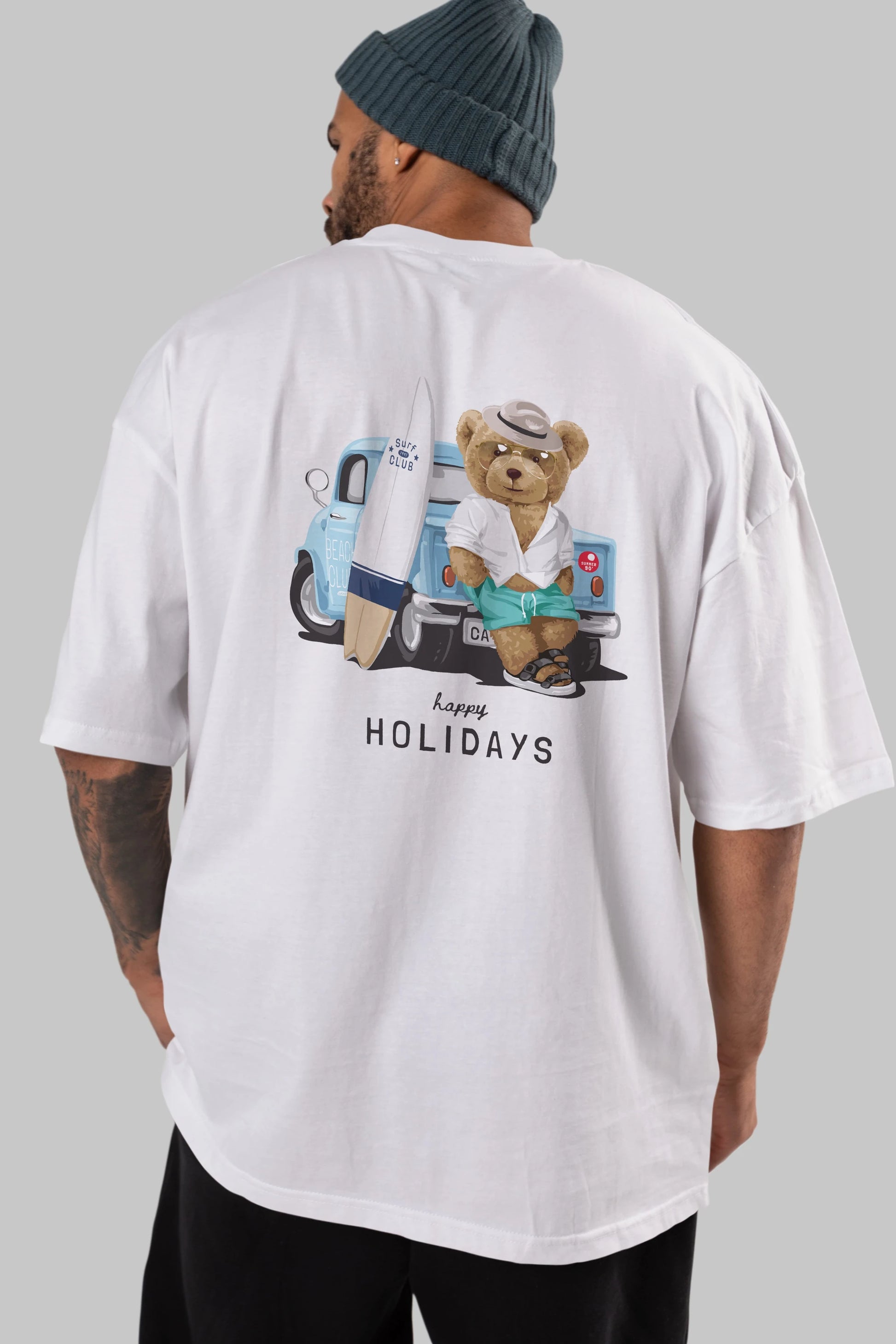 Teddy Bear Surf Club Arka Baskılı Oversize t-shirt Erkek Kadın Unisex %100 Pamuk