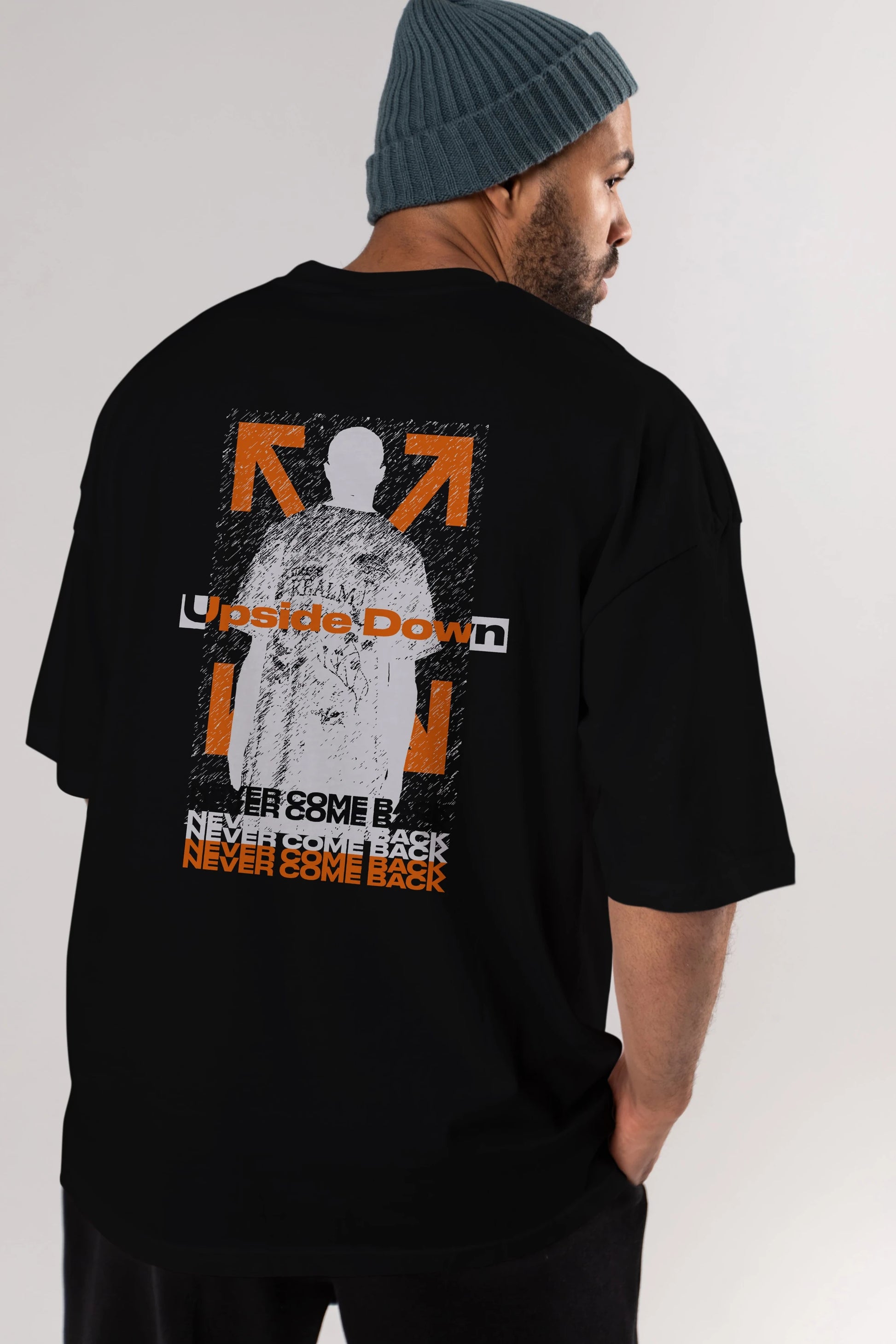 Upside Down Arka Baskılı Oversize t-shirt Erkek Kadın Unisex
