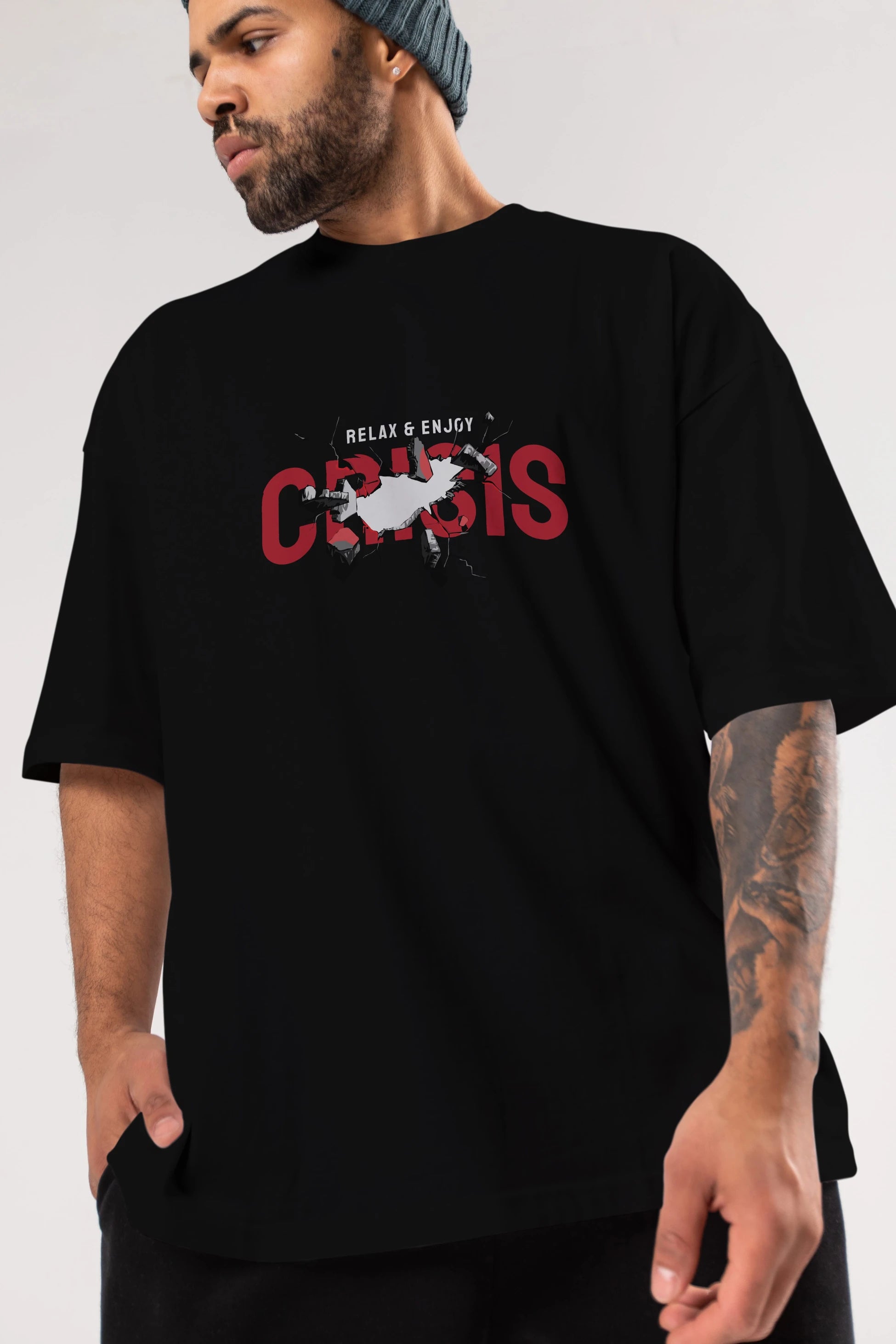 Relax and Enjoy Ön Baskılı Oversize t-shirt Erkek Kadın Unisex