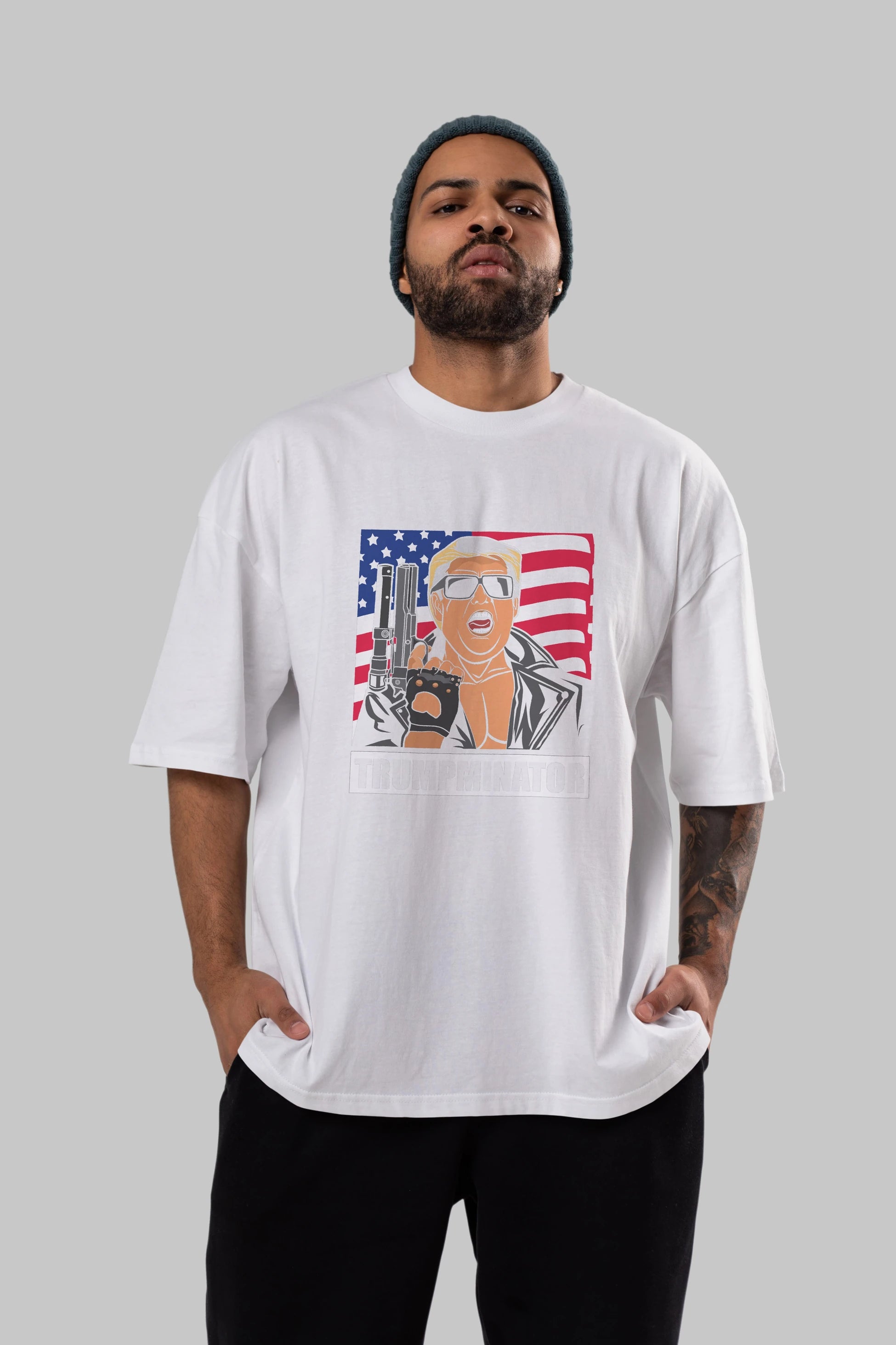 Trumpminator Ön Baskılı Oversize t-shirt Erkek Kadın Unisex %100 Pamuk tişort