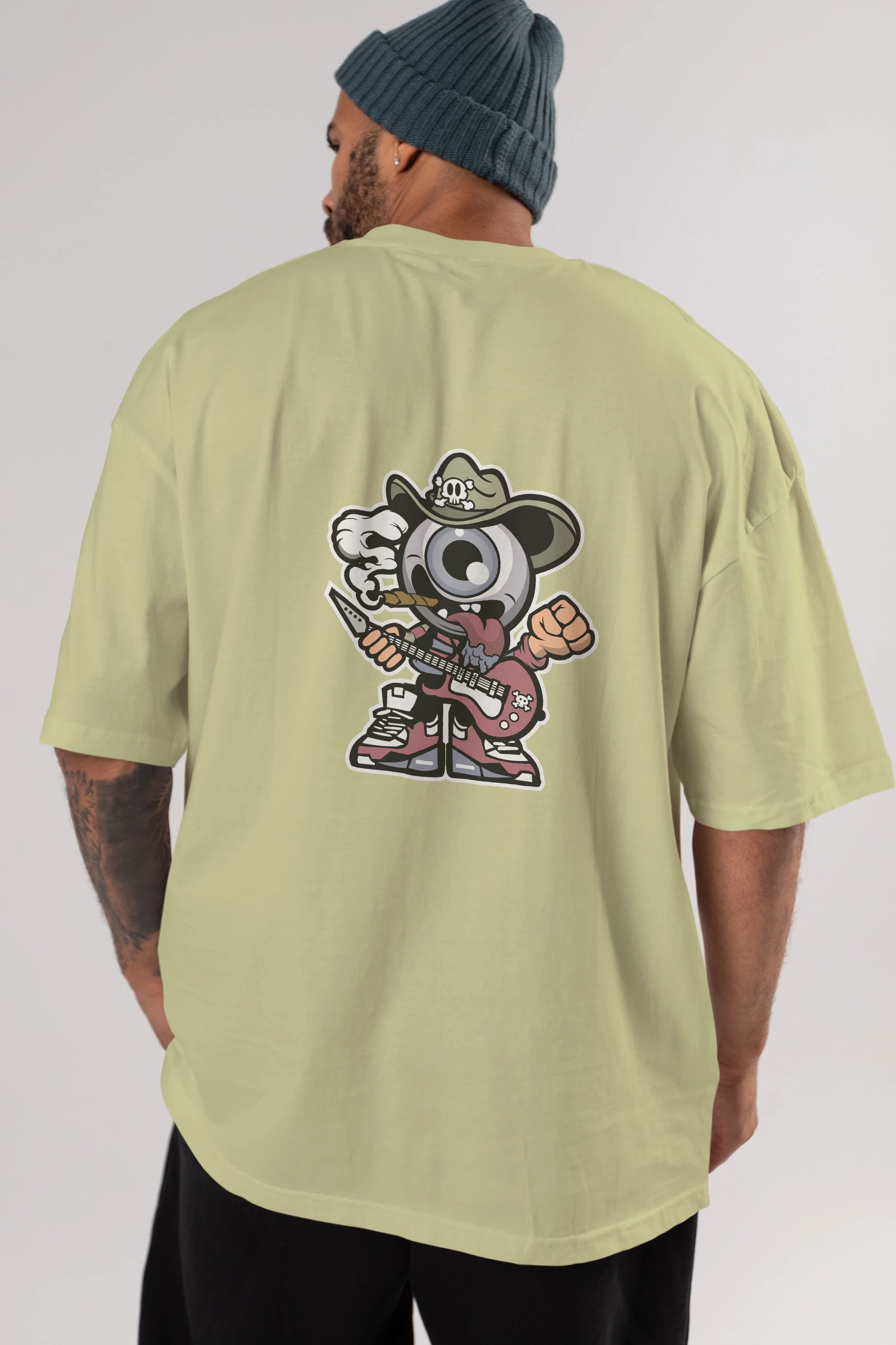 Eyeball Rockstar Cowboy Arka Baskılı Oversize t-shirt Erkek Kadın Unisex %100 Pamuk tişort