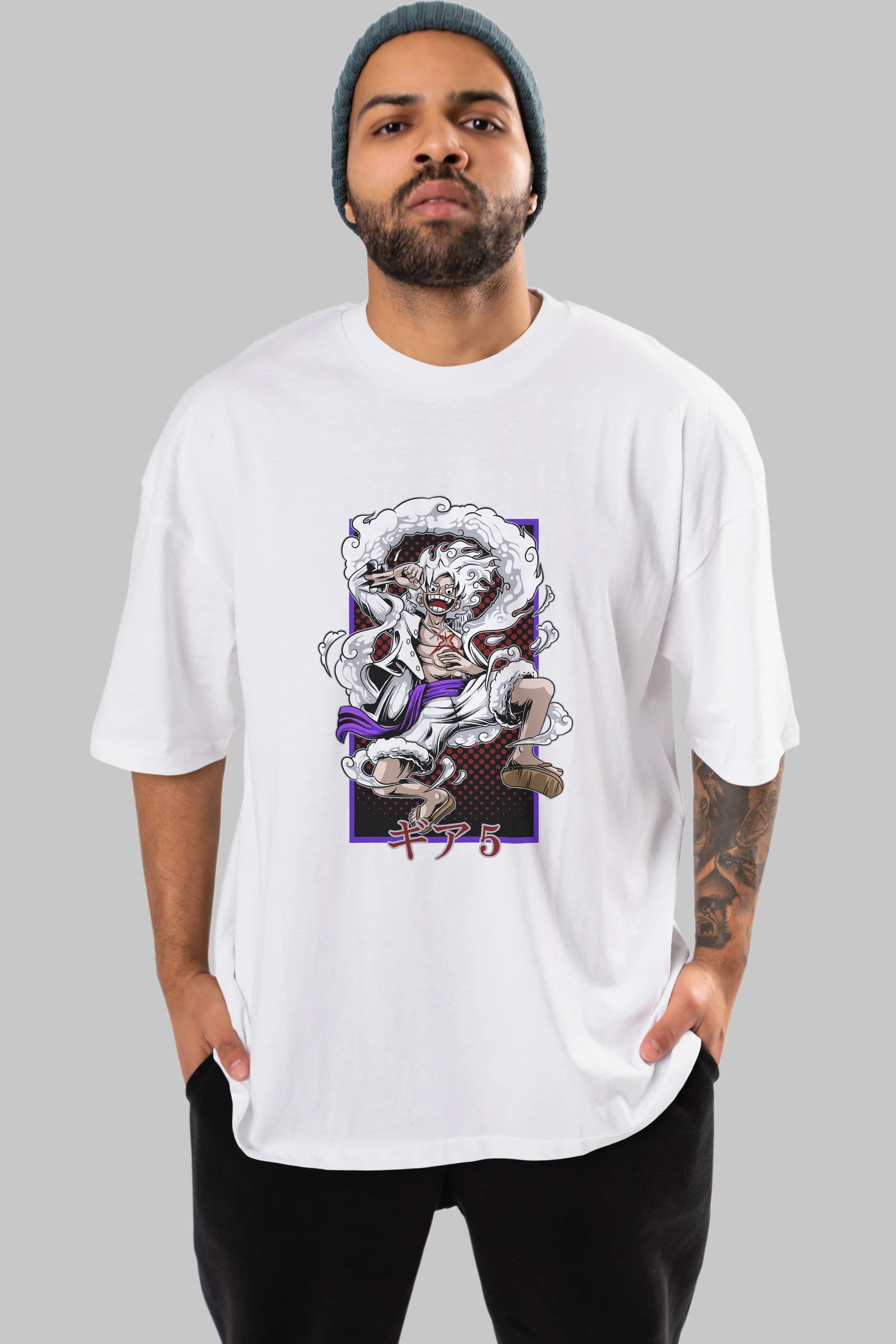 MONKEY D. LUFFY GEAR5 Anime Ön Baskılı Oversize t-shirt %100 pamuk Erkek Kadın Unisex