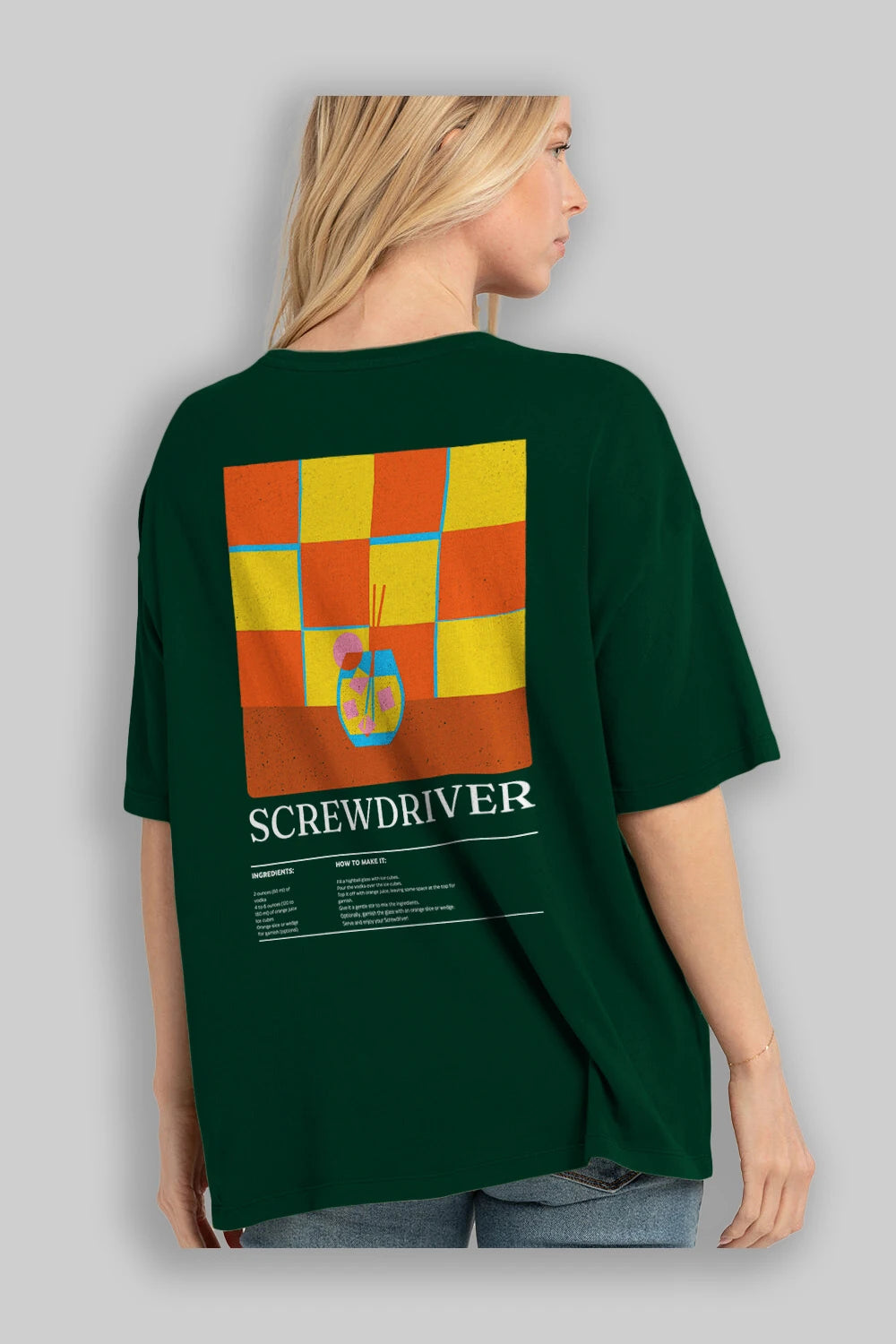Screwdriver Kokteyl Serisi Arka Baskılı Oversize t-shirt Erkek Kadın %100 Pamuk Bisiklet Yaka tişort