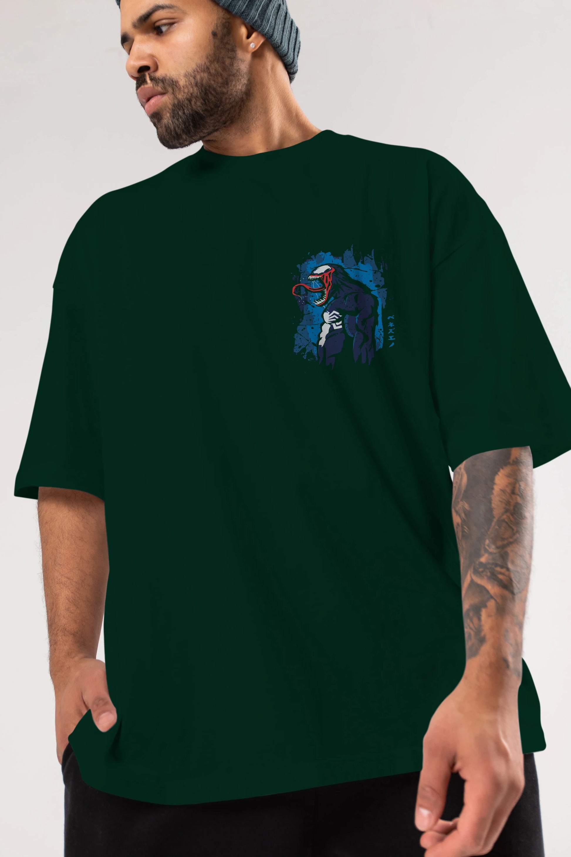 Venom (24) Ön Sol Baskılı Oversize t-shirt Erkek Kadın Unisex %100 Pamuk Bisiklet Yaka tişort