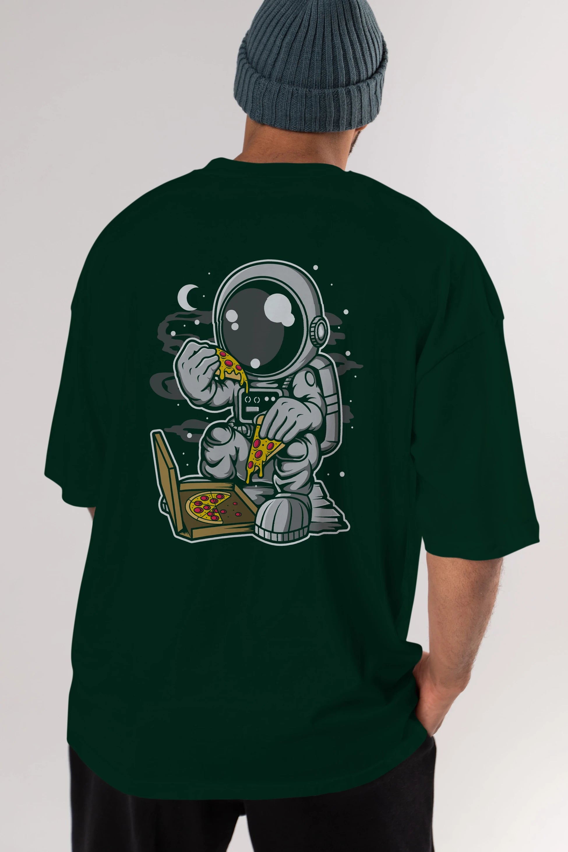 Astronaut Pizza Arka Baskılı Oversize t-shirt Erkek Kadın Unisex
