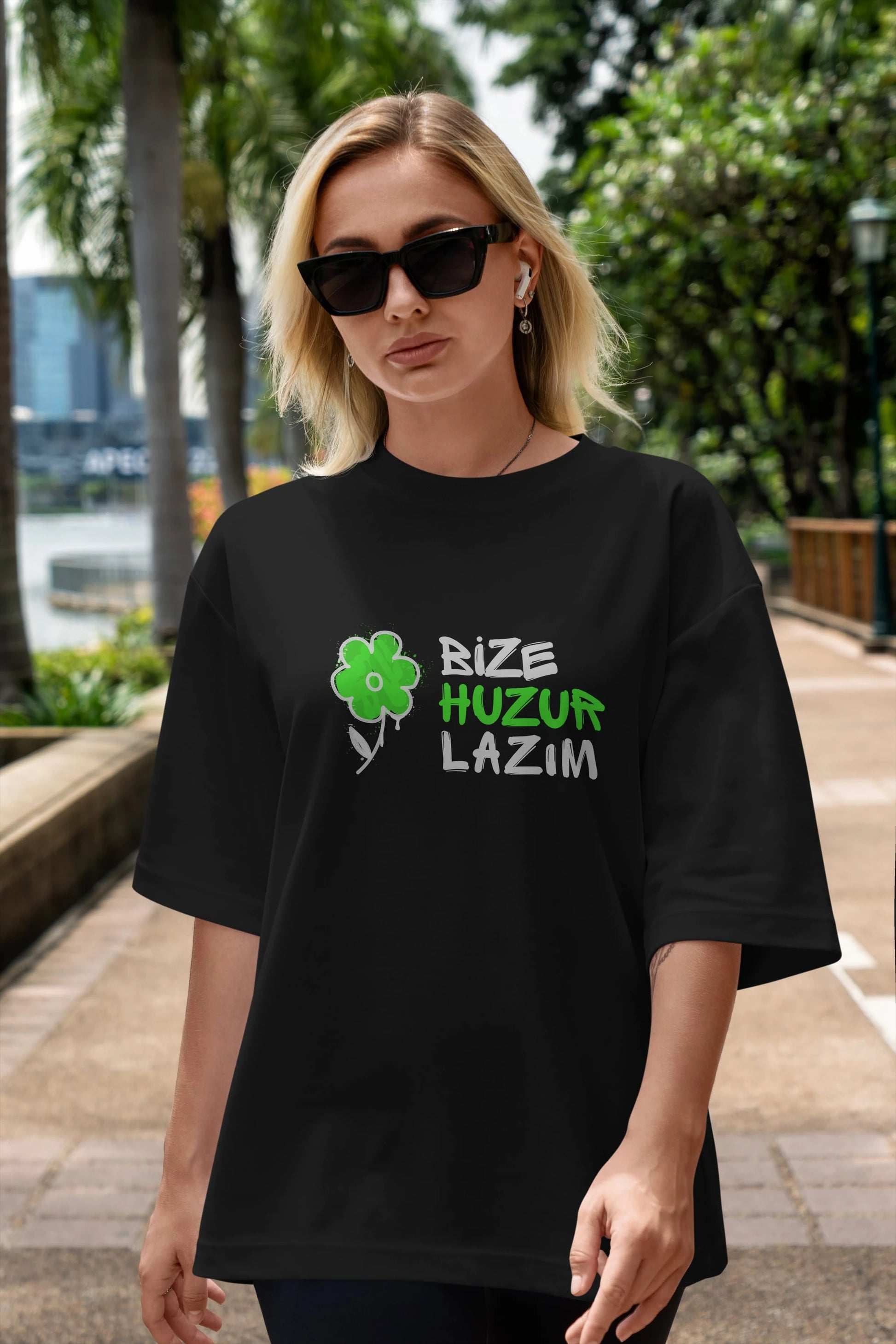 Bize Huzur Lazım Ön Baskılı Oversize t-shirt Erkek Kadın Unisex