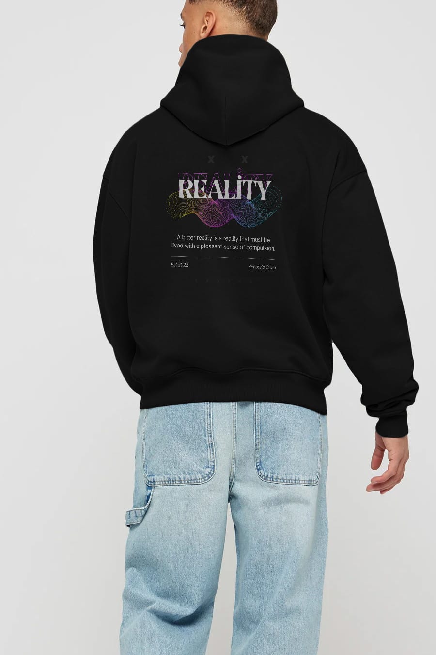 Reality 2 Arka Baskılı Oversize Hoodie Kapüşonlu Sweatshirt Erkek Kadın Unisex