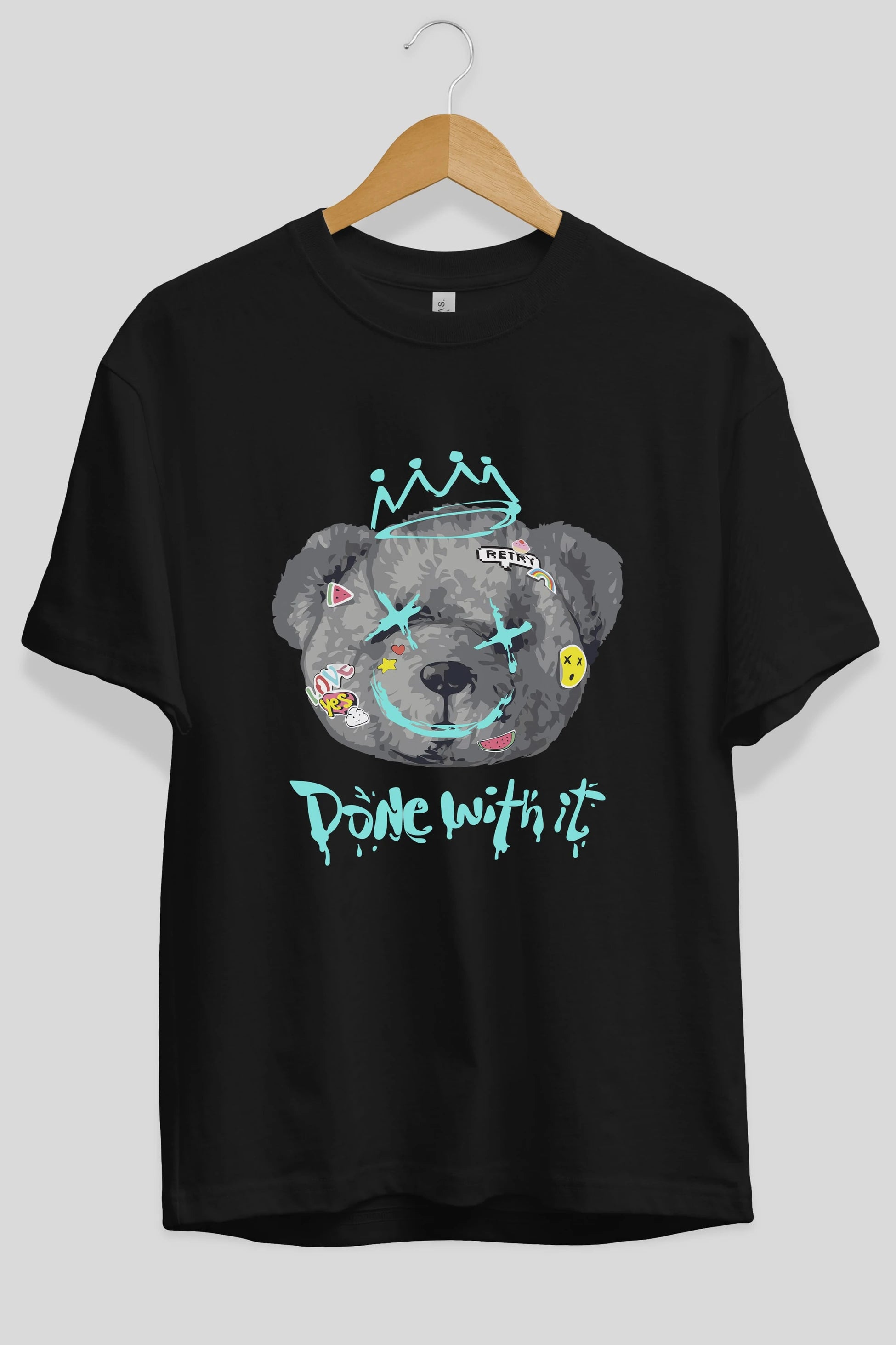 Done With it Bear Ön Baskılı Oversize t-shirt Erkek Kadın Unisex