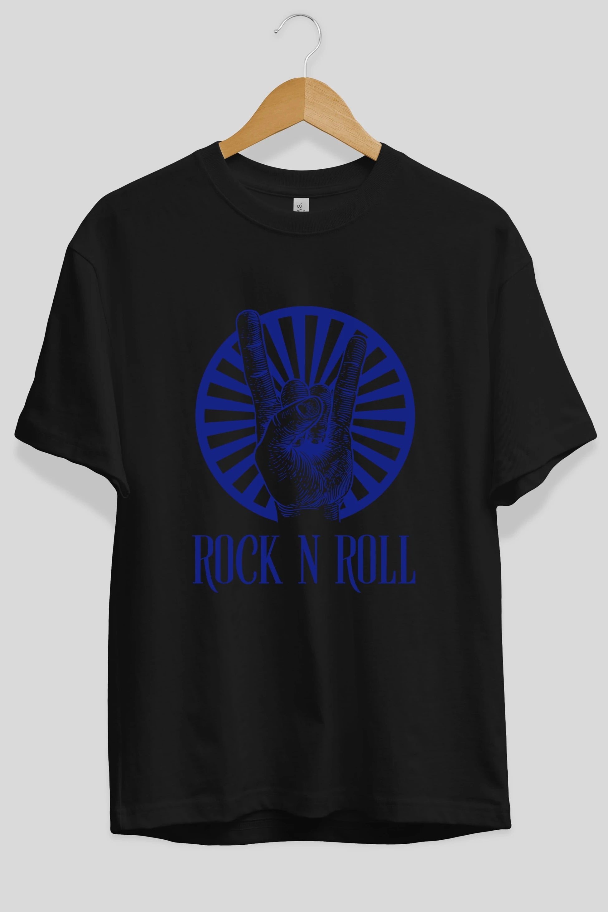 Rock N Roll Yazılı Ön Baskılı Oversize t-shirt Erkek Kadın Unisex
