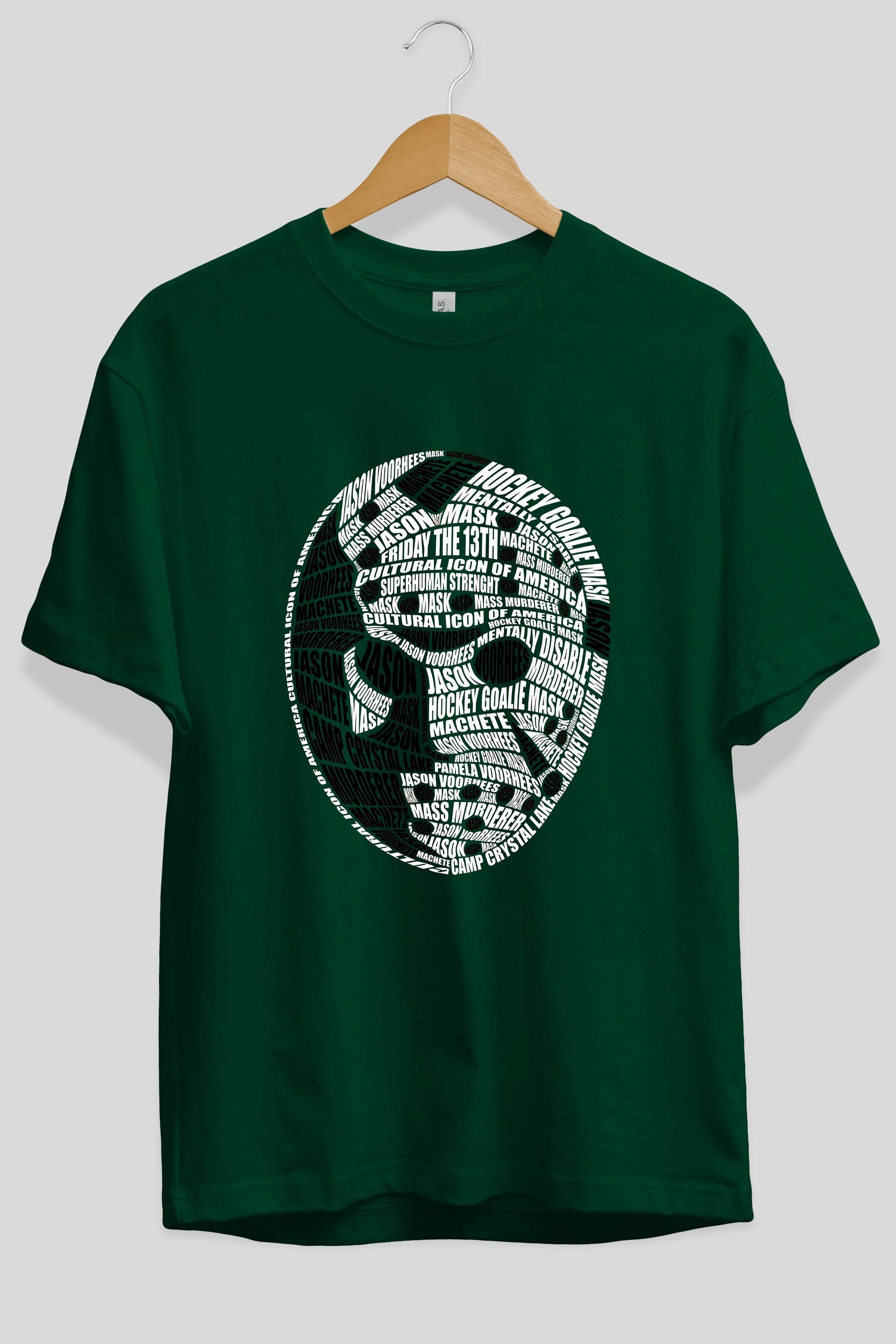 Jason Voorhees Calligram Ön Baskılı Oversize t-shirt %100 pamuk Erkek Kadın Unisex