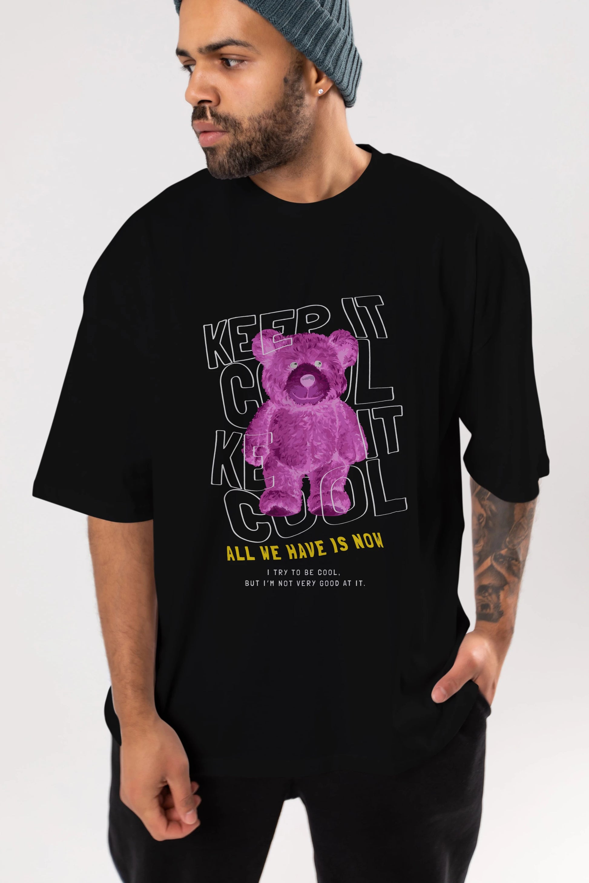 Keep it Cool Bear Ön Baskılı Oversize t-shirt Erkek Kadın Unisex