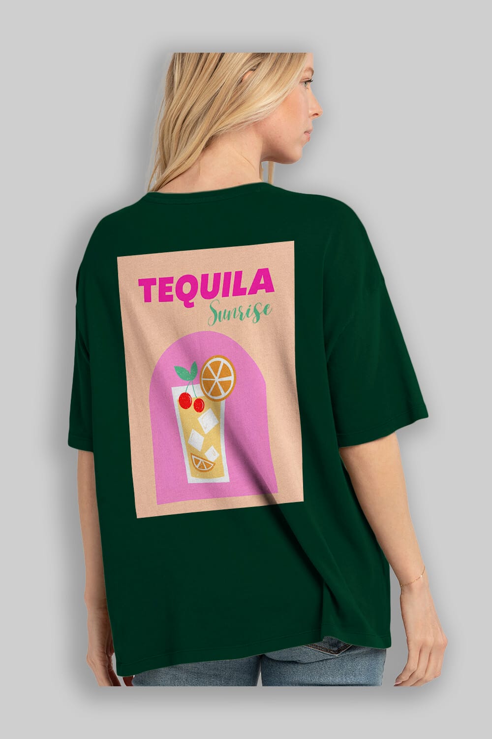 Tequila Sunrise 2 Arka Baskılı Oversize t-shirt Erkek Kadın Unisex %100 Pamuk Bisiklet Yaka tişort