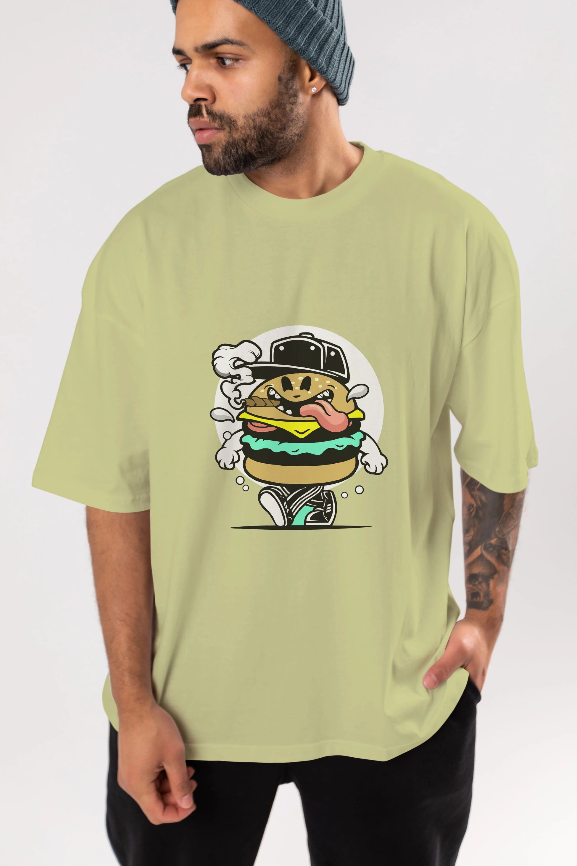 Burger Guy Ön Baskılı Oversize t-shirt Erkek Kadın Unisex %100 Pamuk tişort