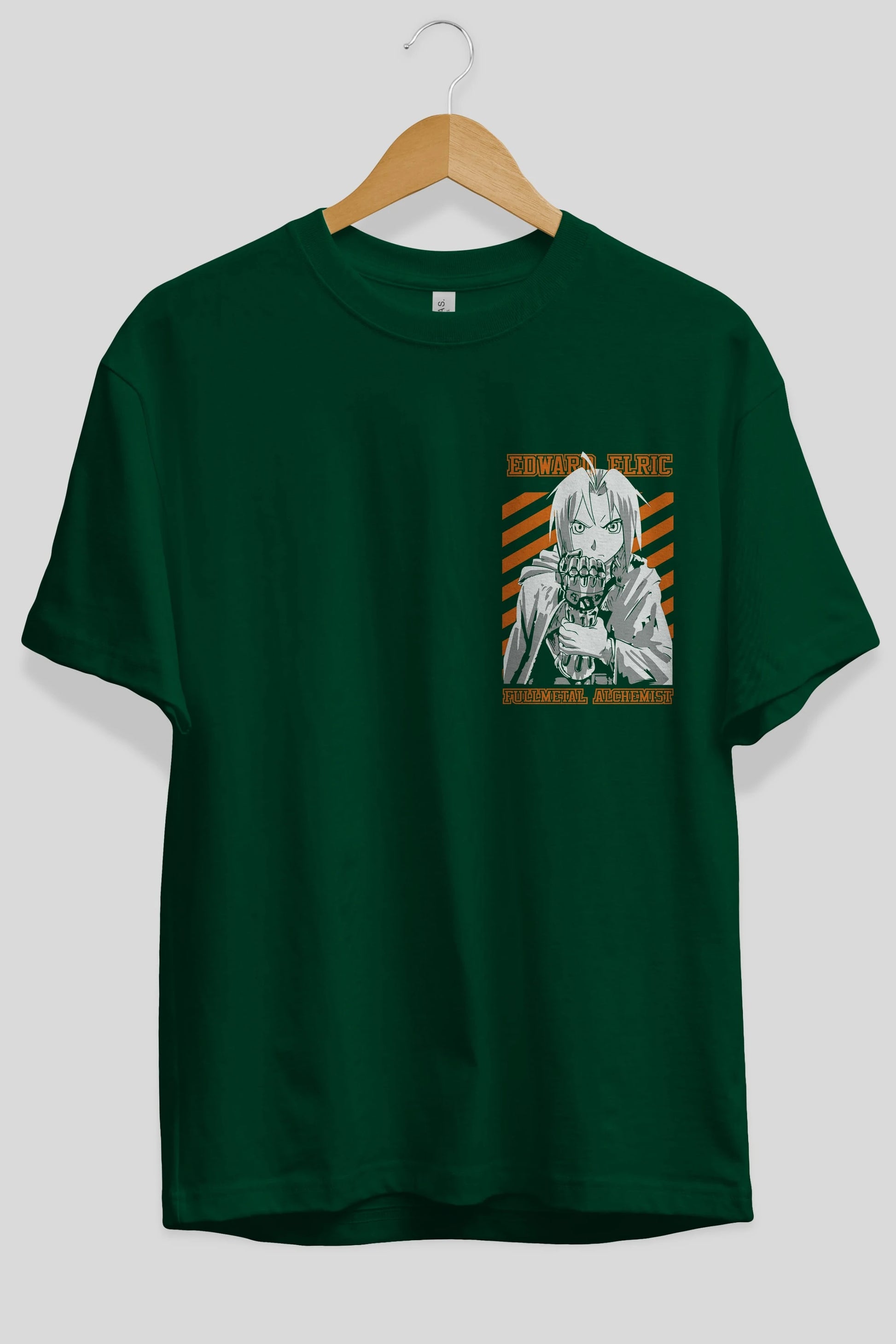 EDWARD ELRIC Ön Sol Baskılı Oversize t-shirt Erkek Kadın Unisex %100 Pamuk Bisiklet Yaka tişort