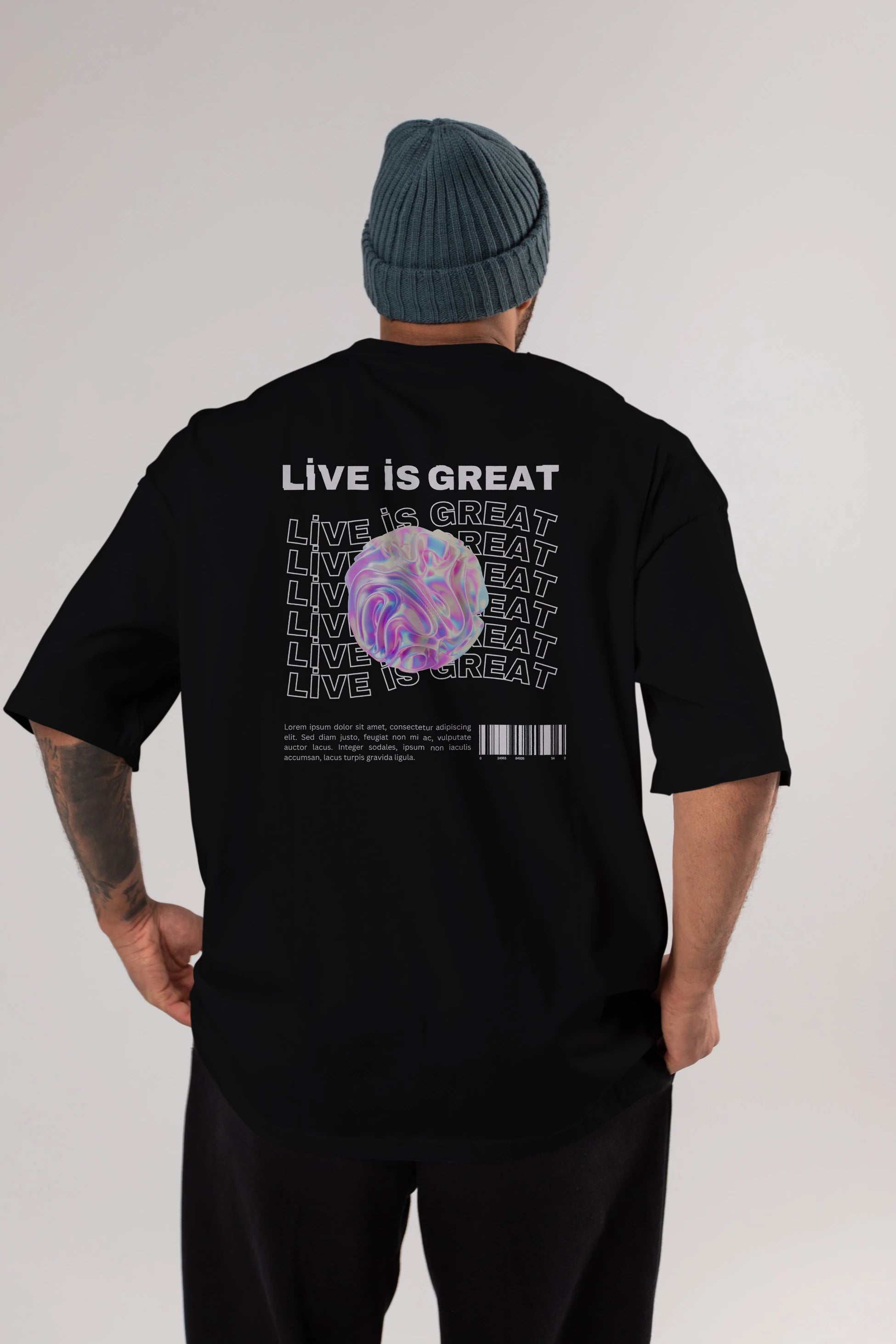 Live is Great Yazılı Arka Baskılı Oversize t-shirt Erkek Kadın Unisex