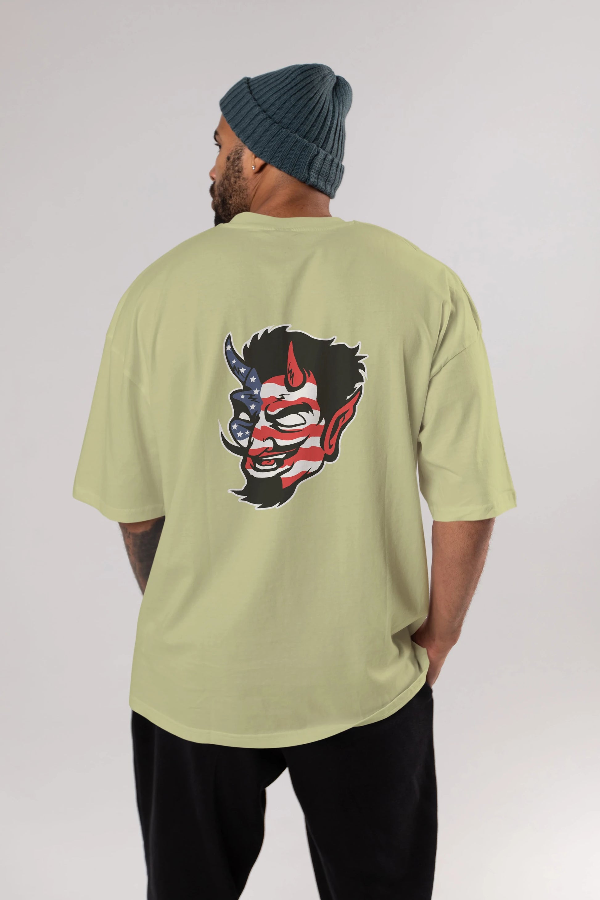 American Devil Arka Baskılı Oversize t-shirt Erkek Kadın Unisex %100 Pamuk tişort
