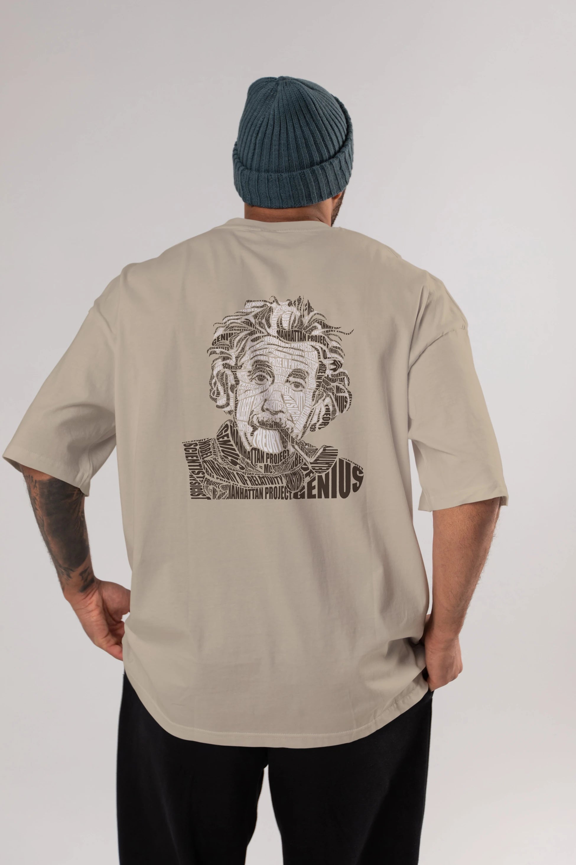 Einstein Calligram Arka Baskılı Oversize t-shirt %100 pamuk Erkek Kadın Unisex