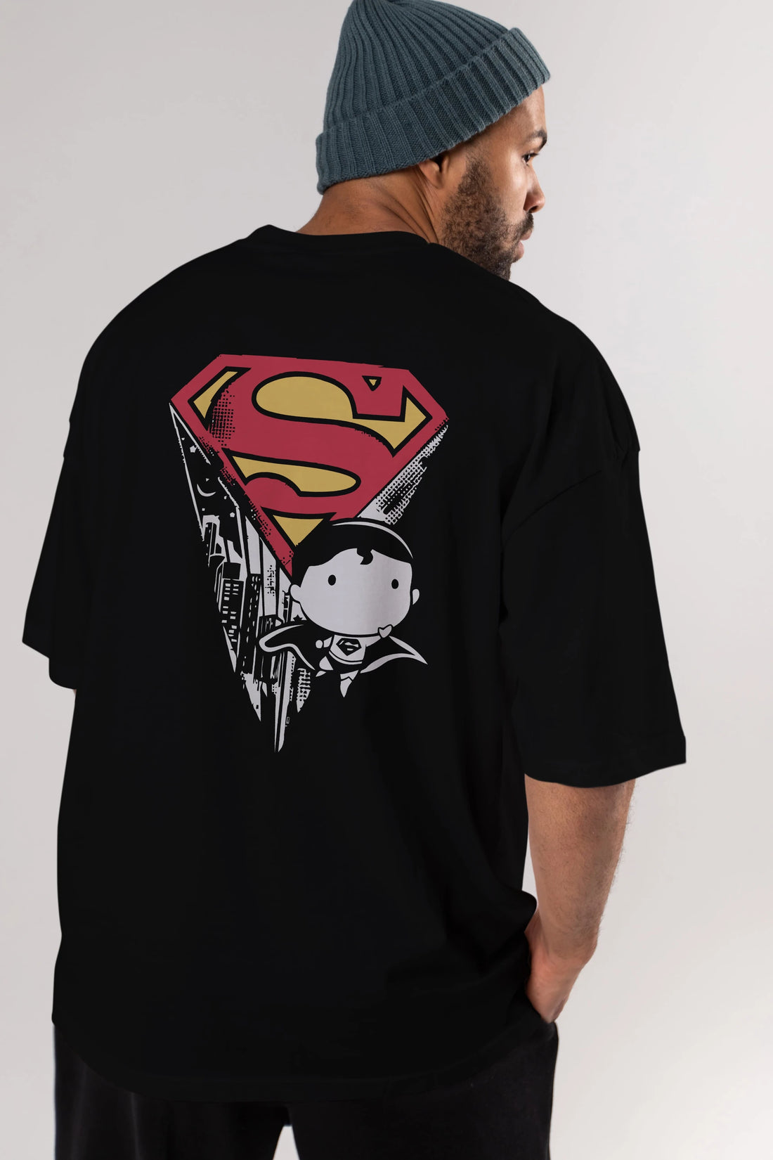 Superman Arka Baskılı Oversize t-shirt Erkek Kadın Unisex %100 Pamuk Bisiklet Yaka tişort